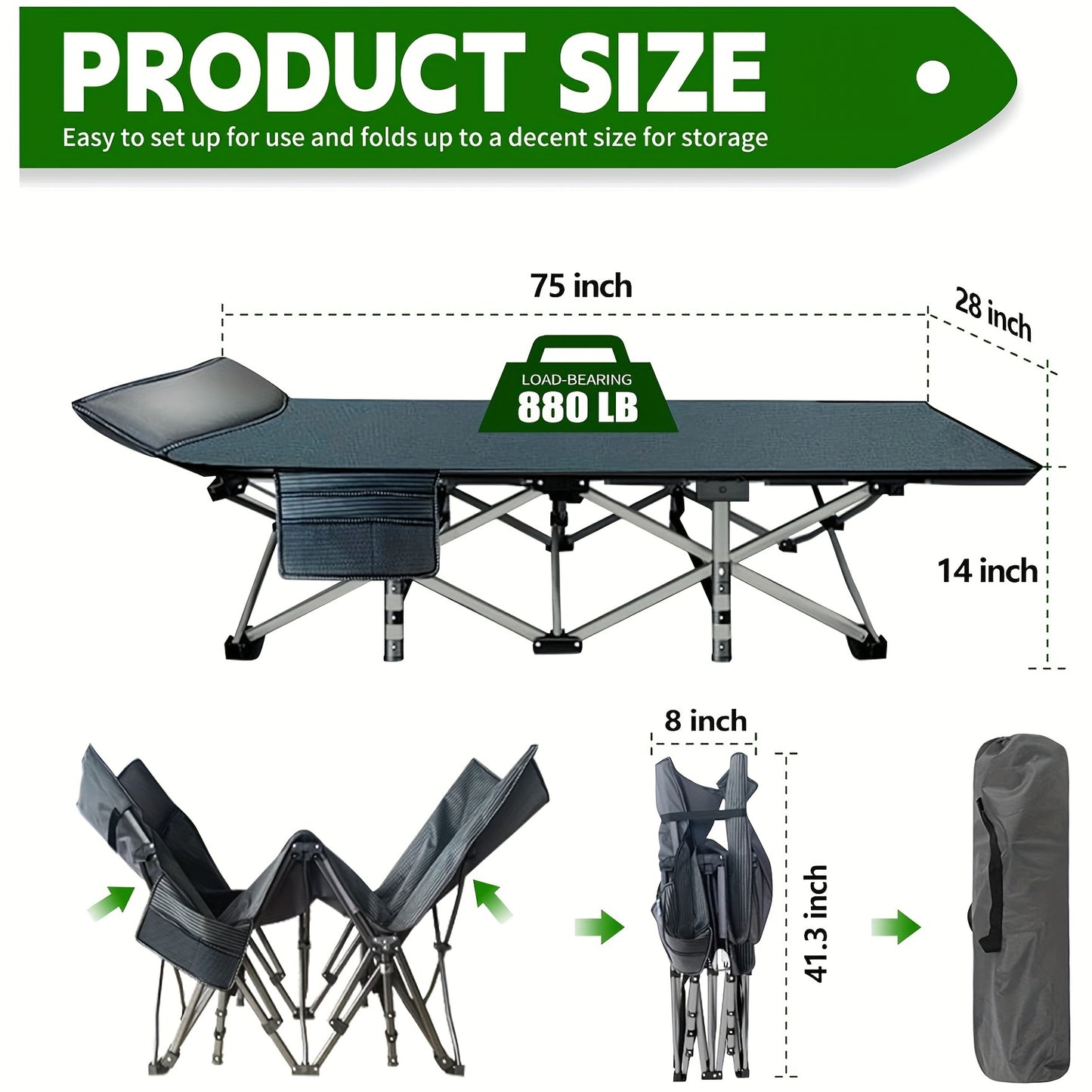 75" Heavy Duty Folding Bed Camping Cot - Portable, Collapsible Guest Bed with Carry Bag for Indoor & Outdoor Use - Premium cot from Lizard Vigilante - Just $79.99! Shop now at Lizard Vigilante