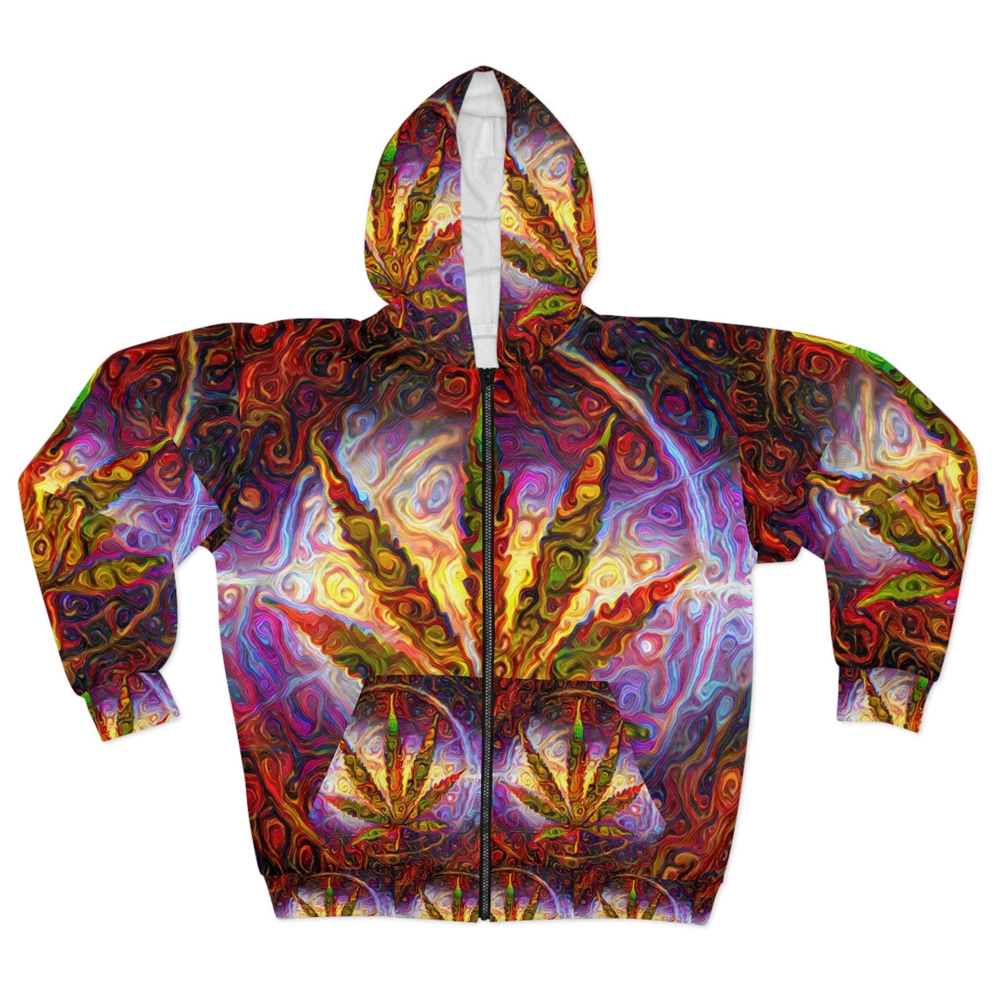 Psychedelic Pot Leaf Unisex Zip Hoodie - Lizard Vigilante