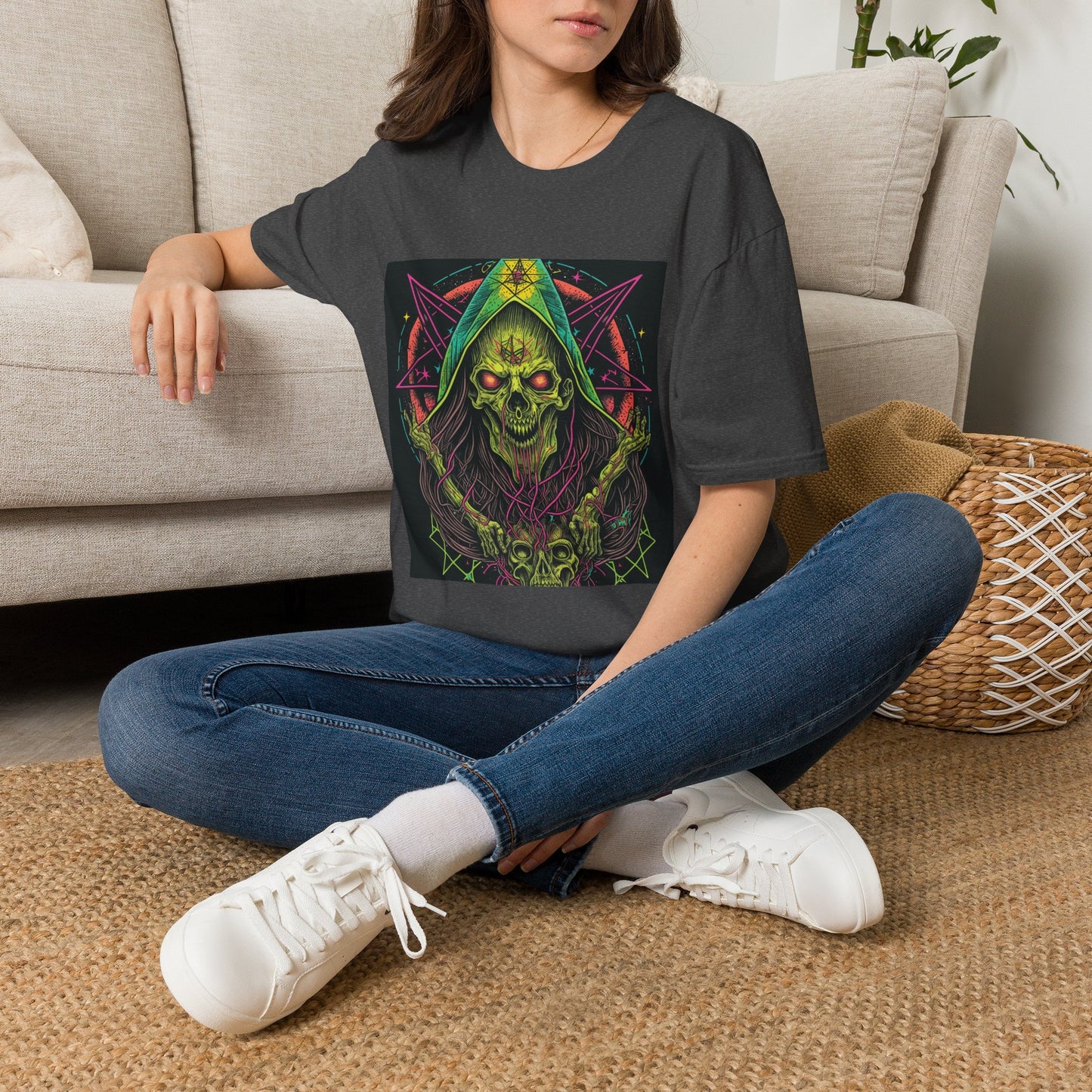 Hooded Skull T-Shirt — Neon Occult Graphic Tee