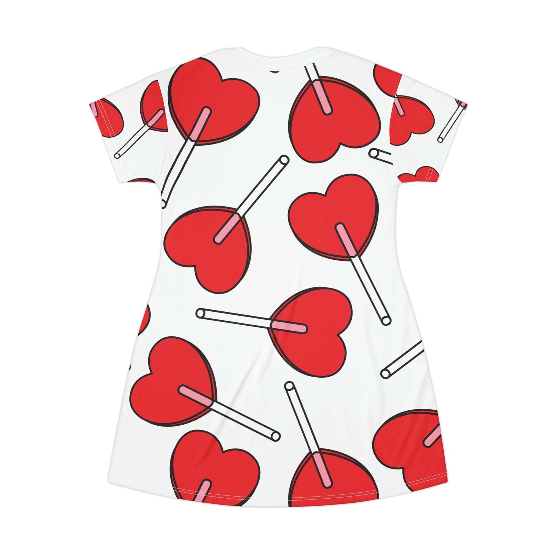 Valentine’s Day Hearts Lollipops T-Shirt Dress (AOP) - Lizard Vigilante
