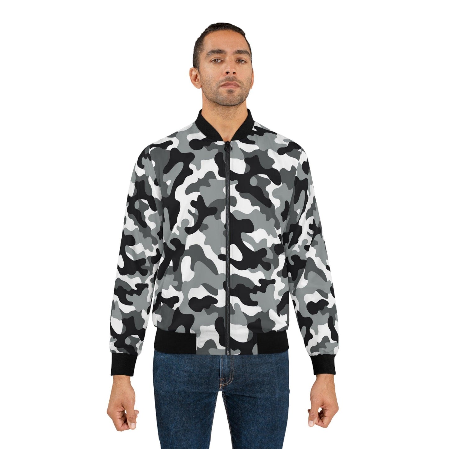 Black, Grey, White Camouflage Men's Bomber Jacket - Lizard Vigilante