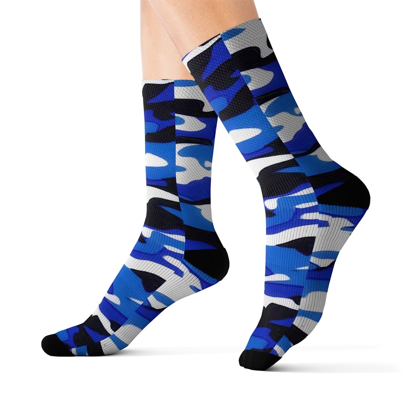 Blue Black White Grey Camo Sublimation Socks - Lizard Vigilante