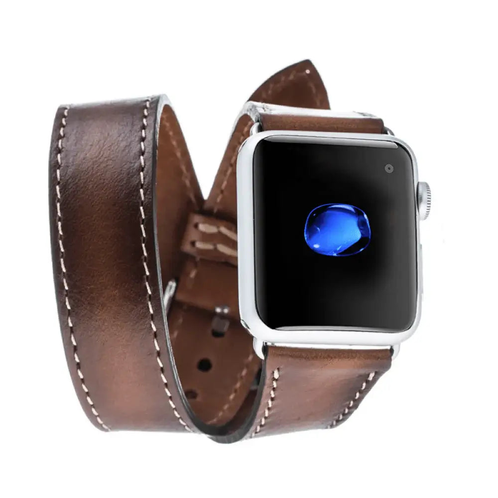 Luxury Double Wrap Brown Leather Apple Watch Band - San Diego