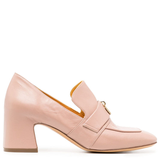 Light Pink Leather Lock Heel Loafer