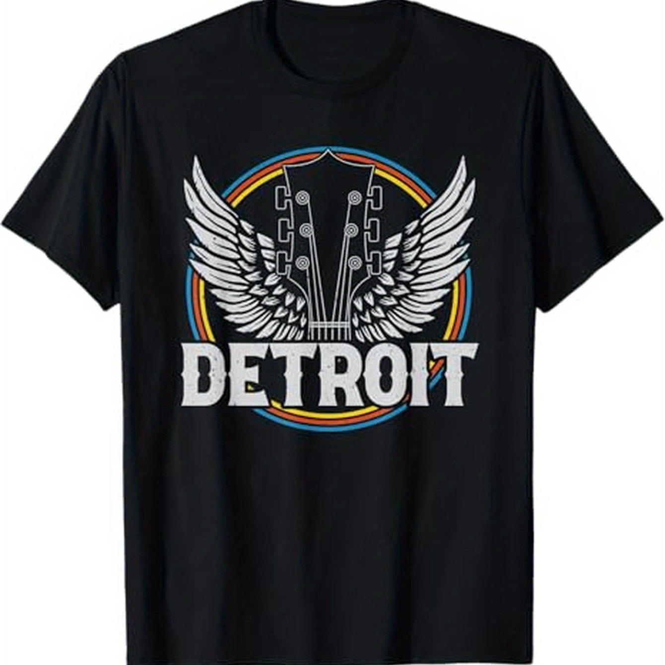 Retro Detroit Souvenir Vintage Concert Guitar T-Shirt – 100% Cotton Black Tee for Men and Women - Premium T-Shirt from Lizard Vigilante - Just $25.99! Shop now at Lizard Vigilante