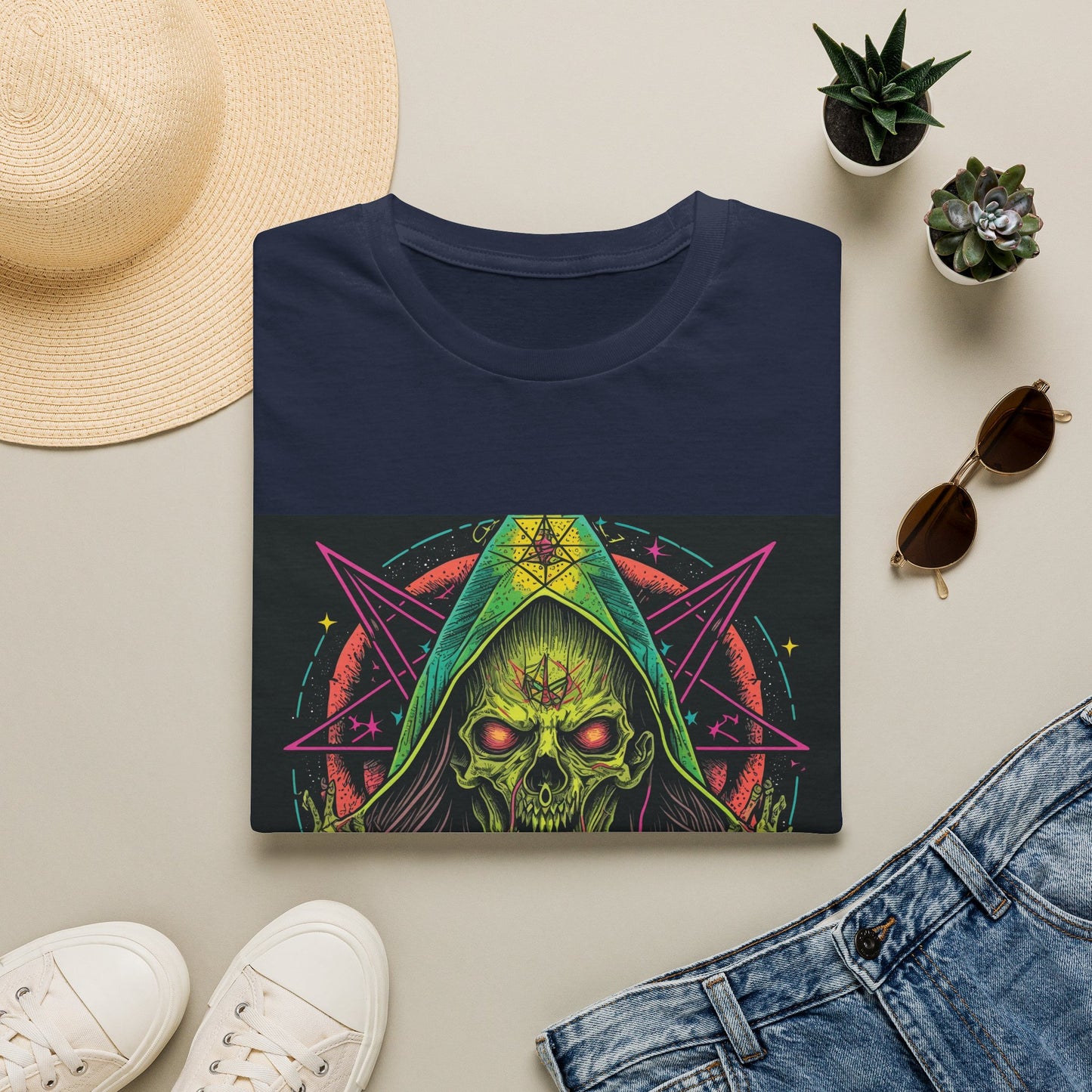 Hooded Skull T-Shirt — Neon Occult Graphic Tee