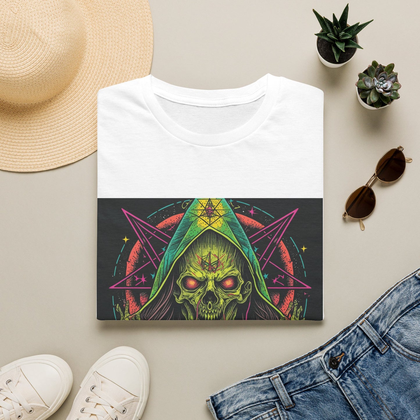Hooded Skull T-Shirt — Neon Occult Graphic Tee