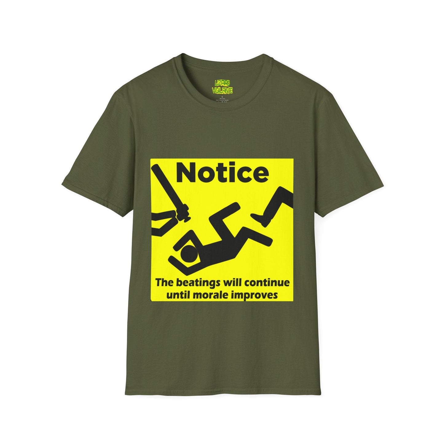 Notice The Beatings Will Continue Until Morale Improves Unisex Softstyle Funny T-Shirt - Lizard Vigilante