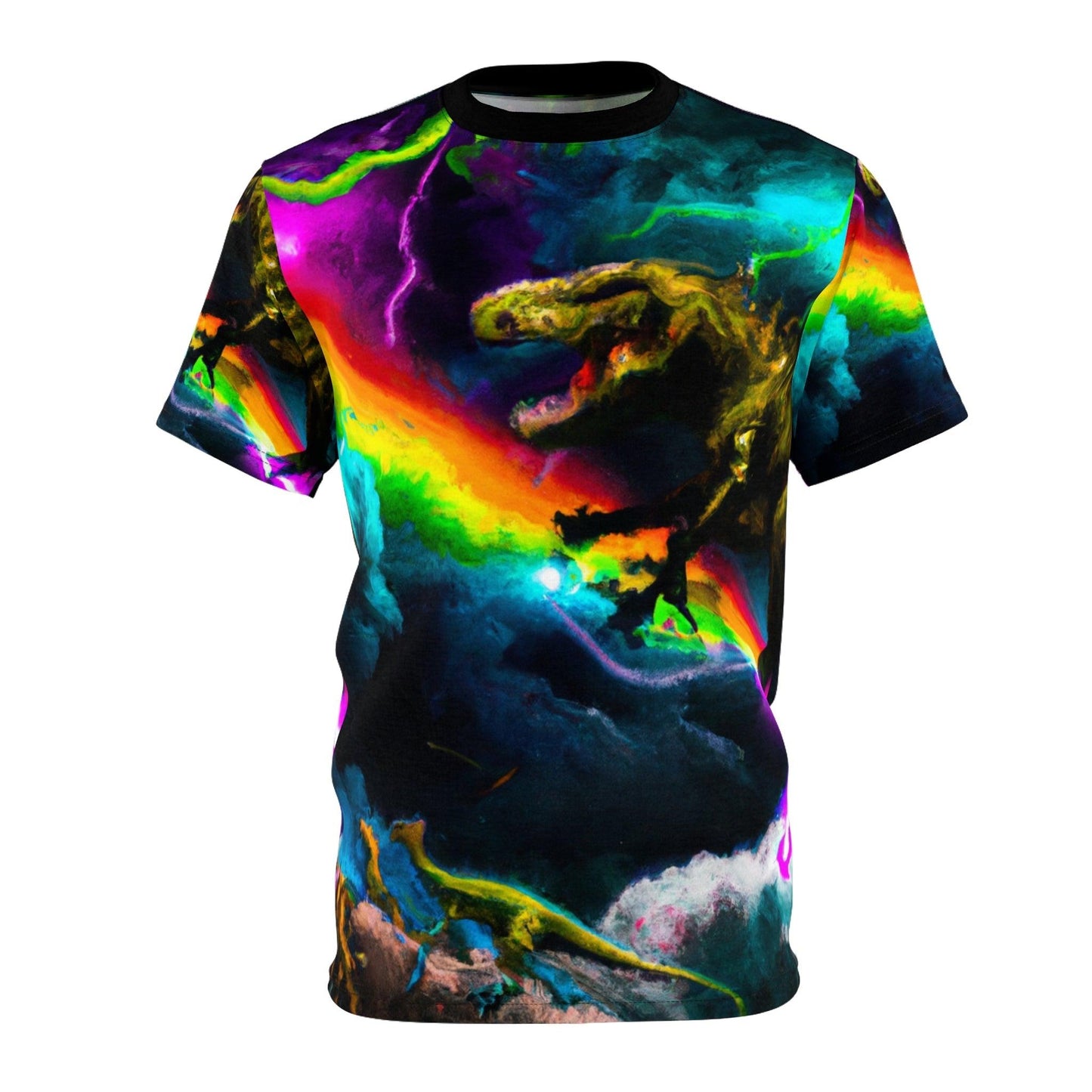 Rainbow in the Dark Dino Unisex Cut & Sew Tee (AOP) - Lizard Vigilante