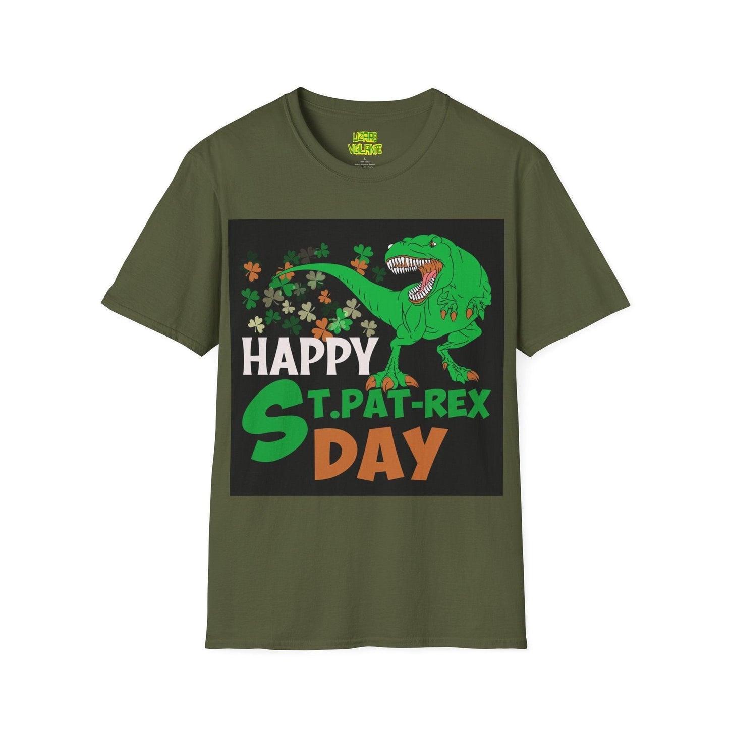 Happy St. Pat-Rex Day T-Rex Dinosaur Unisex Softstyle T-Shirt - Lizard Vigilante