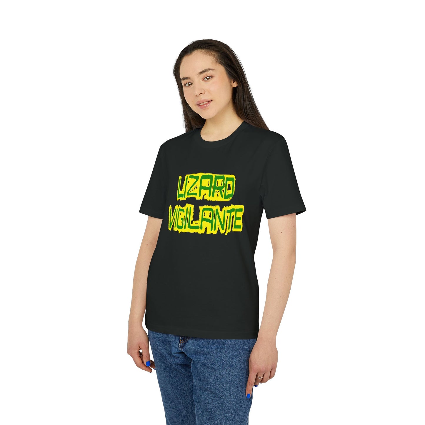 Lizard Vigilante T-Shirt — Retro Neon Graphic Tee for Reptile Fans