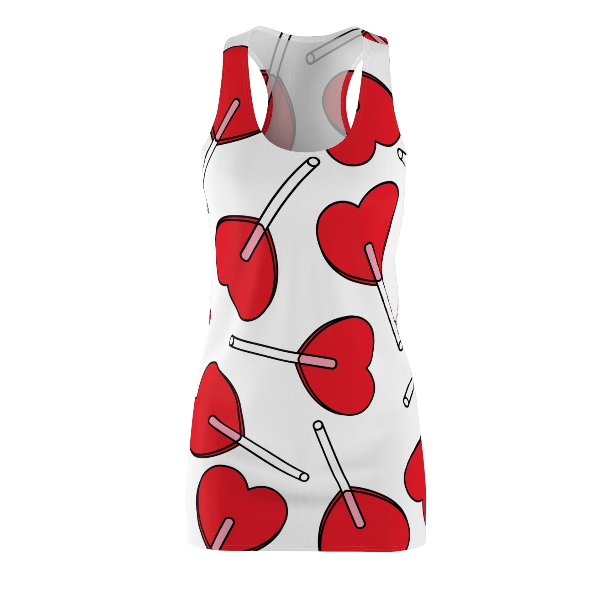 Valentine’s Day Hearts Lollipops Women's Racerback Dress - Lizard Vigilante