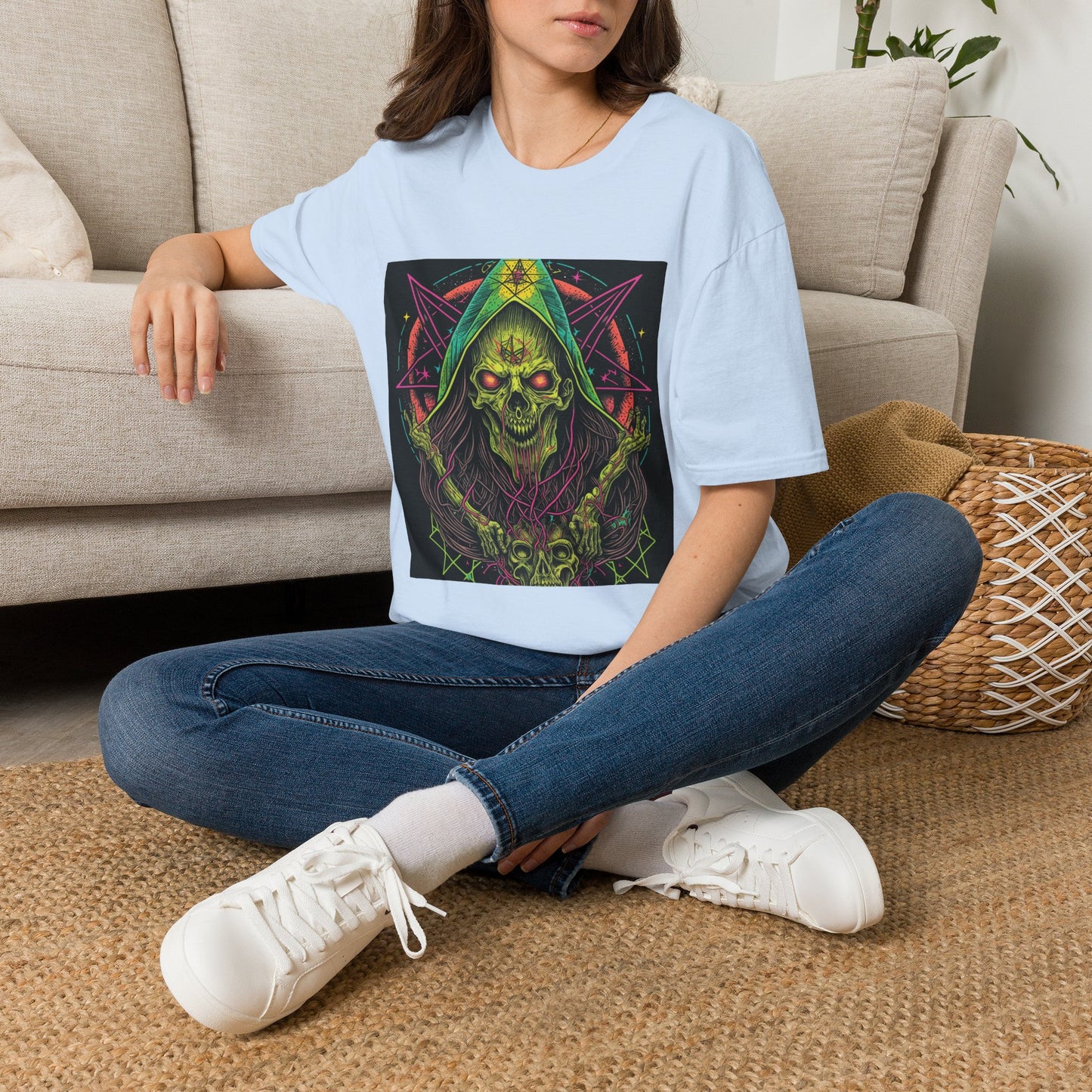 Hooded Skull T-Shirt — Neon Occult Graphic Tee