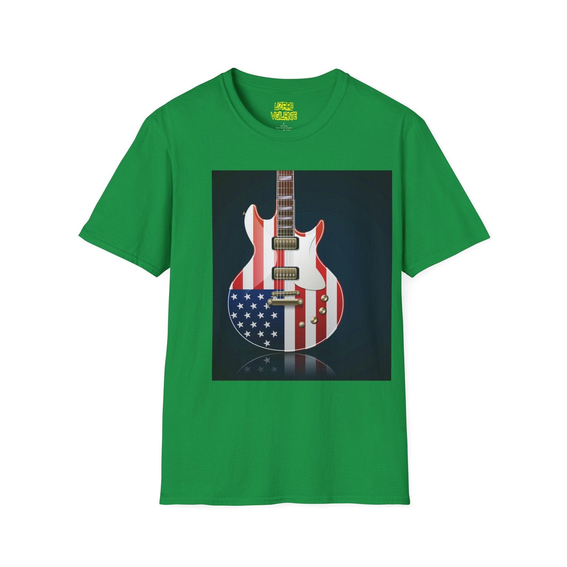 US Flag Electric Guitar Unisex Softstyle T-Shirt - Lizard Vigilante