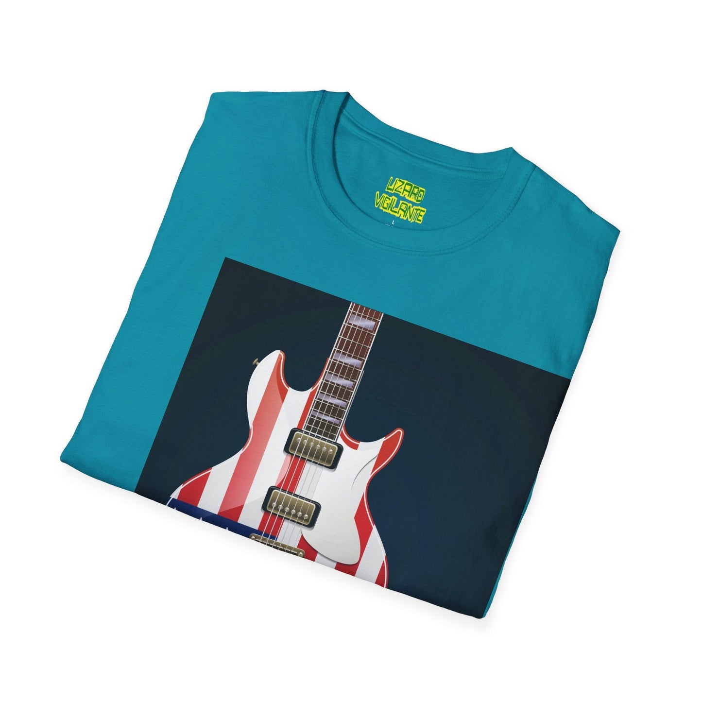 US Flag Electric Guitar Unisex Softstyle T-Shirt - Lizard Vigilante