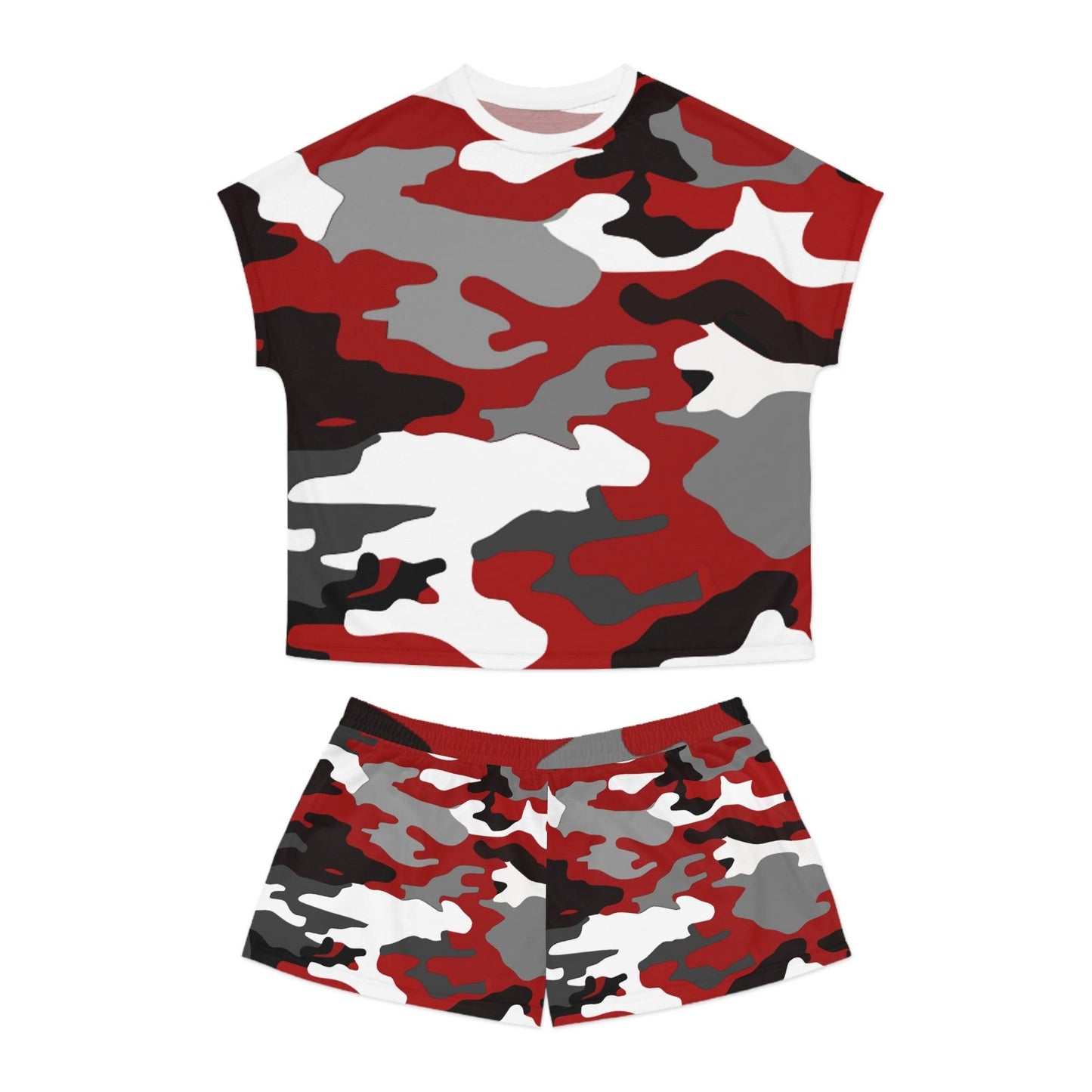 Red Black White Grey Camouflage Women's Short Pajama Set - Lizard Vigilante