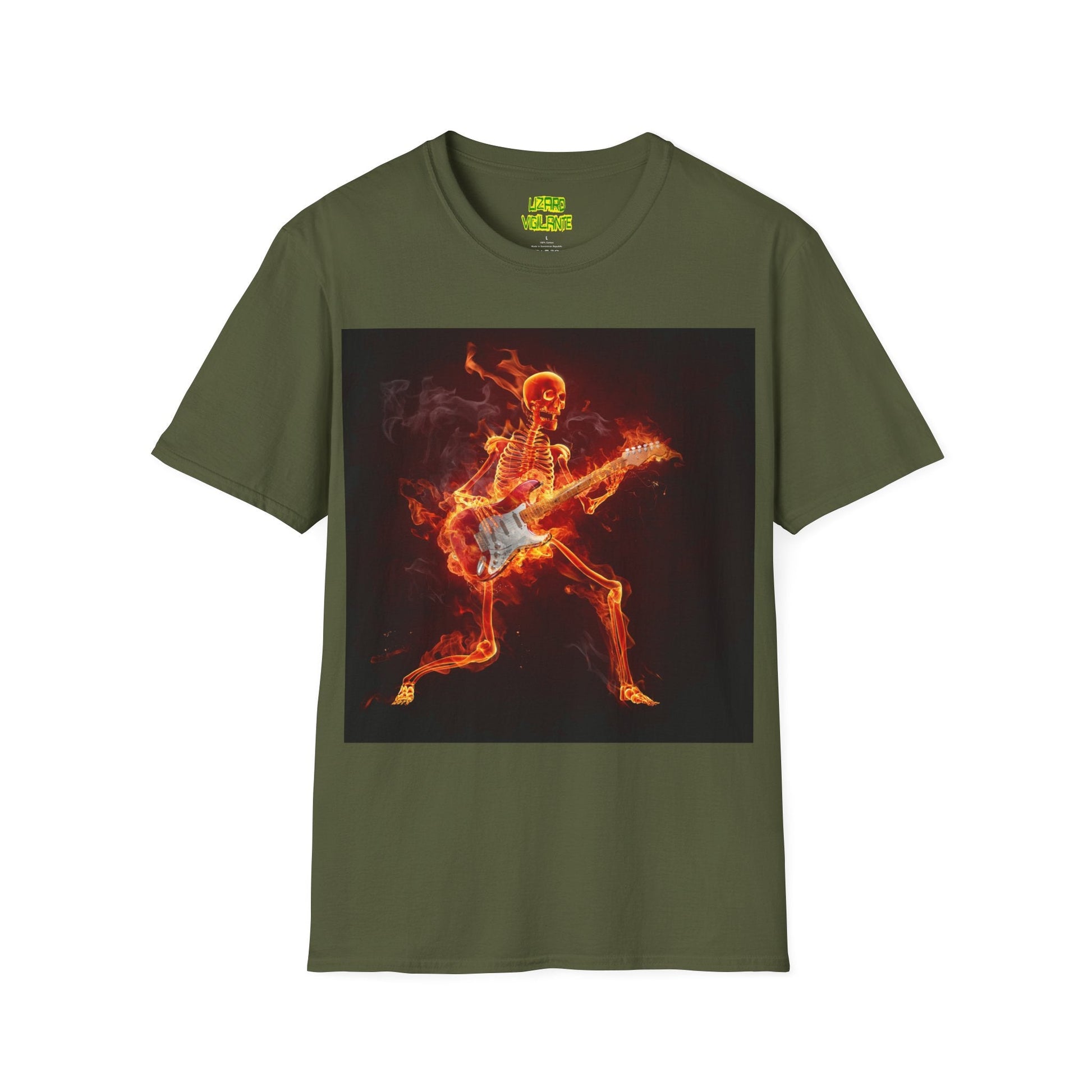 Fiery Guitarist Unisex Softstyle T-Shirt - Lizard Vigilante