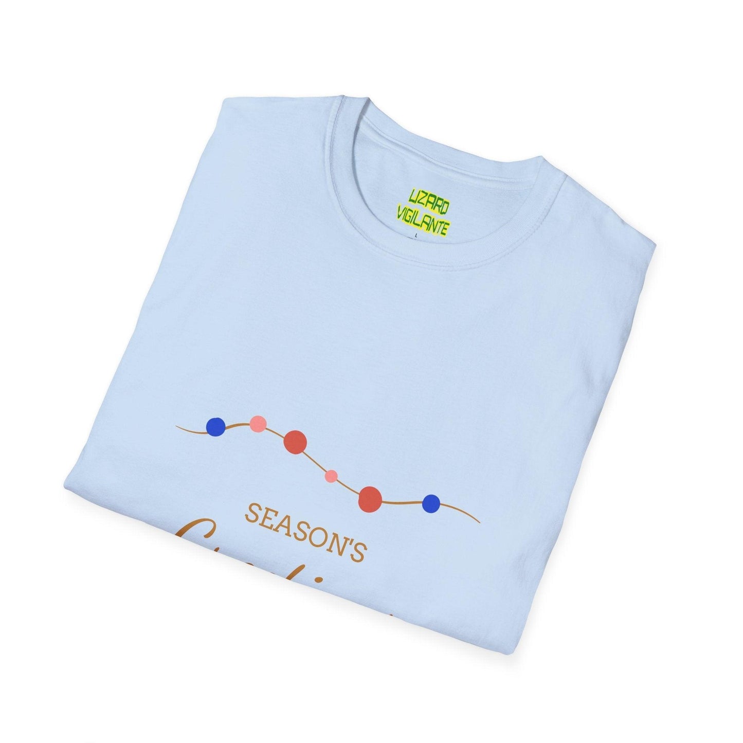 Season's Greetings with Strings of Lights Holiday Unisex Softstyle T-Shirt - Lizard Vigilante