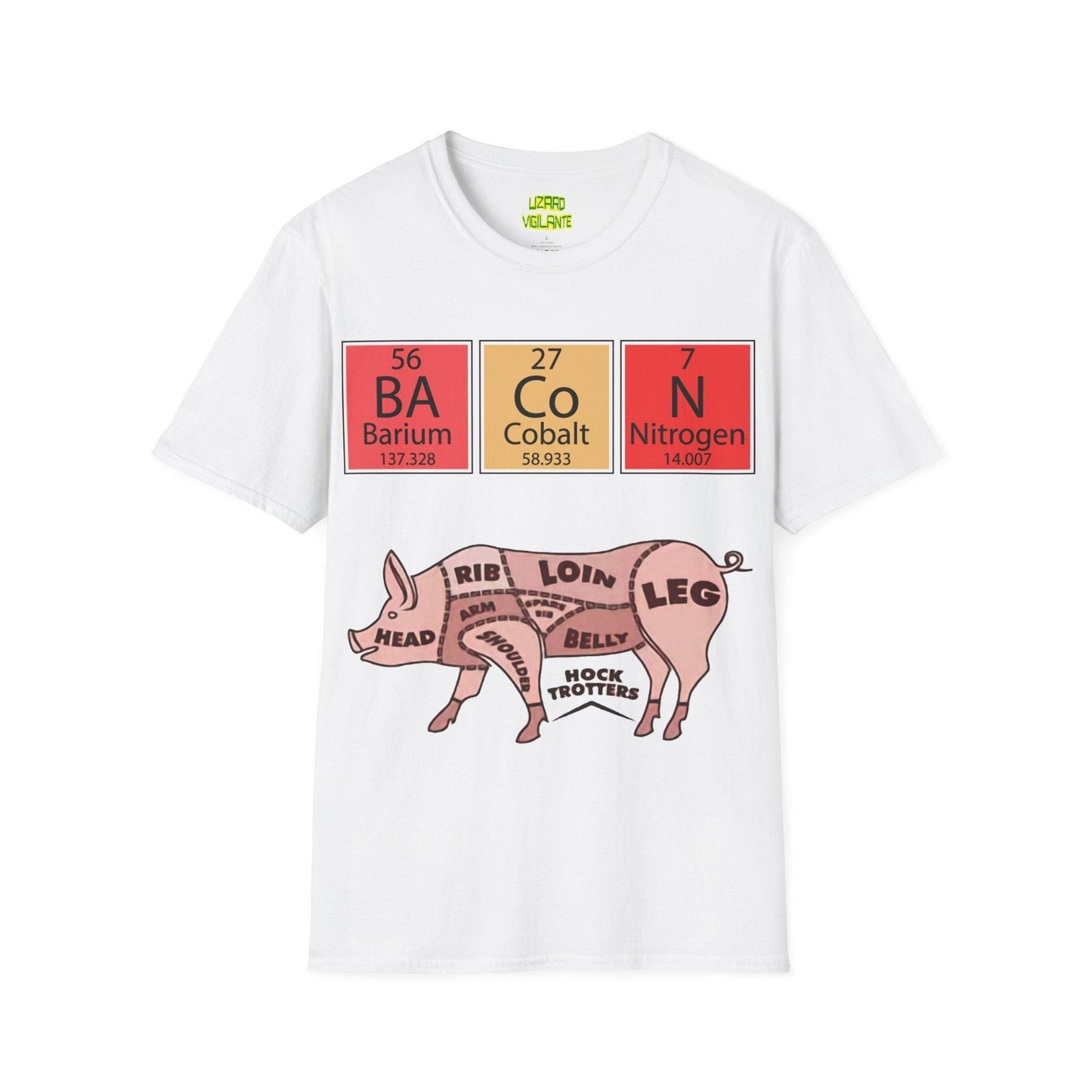 Funny BACON Pig Anatomy Unisex Softstyle T-Shirt - Lizard Vigilante