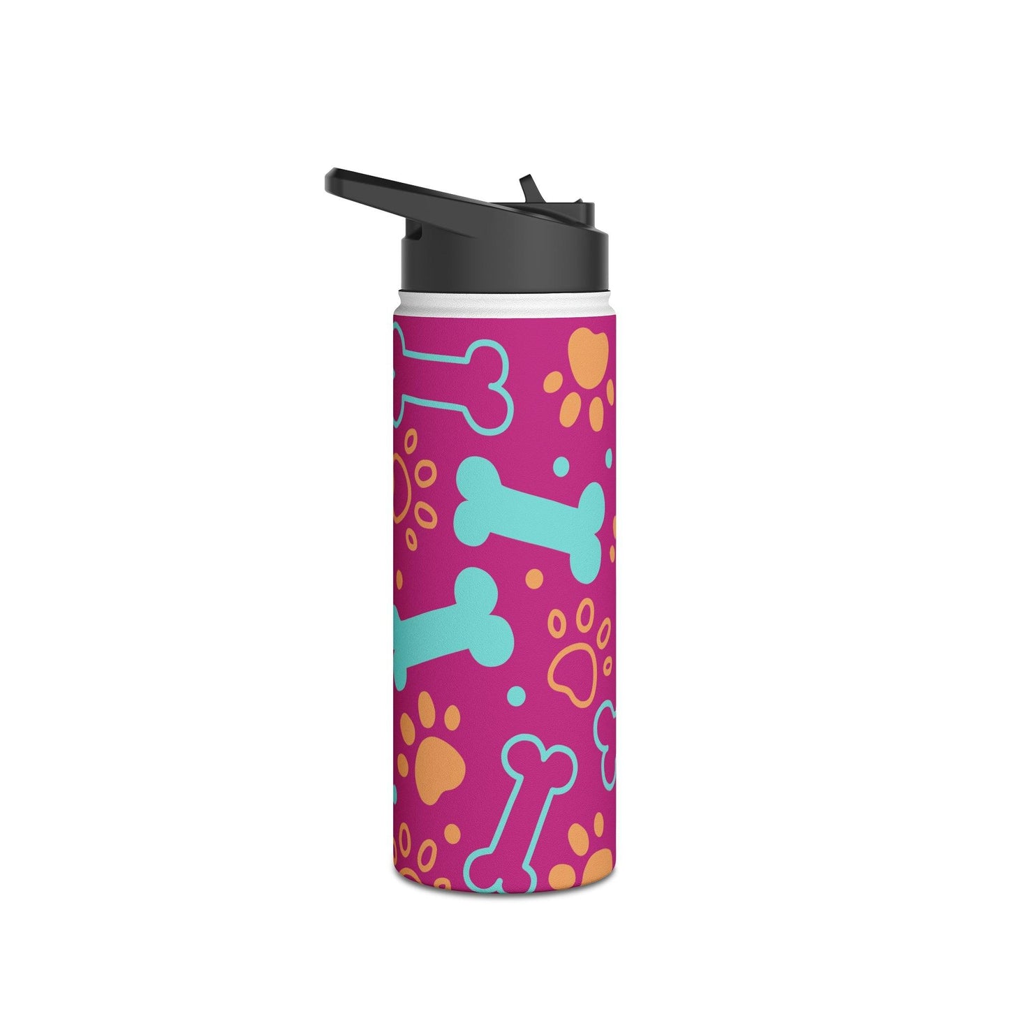 Pink DoggyStyle Stainless Steel Water Bottle, Standard Lid, Paws Bone - Lizard Vigilante