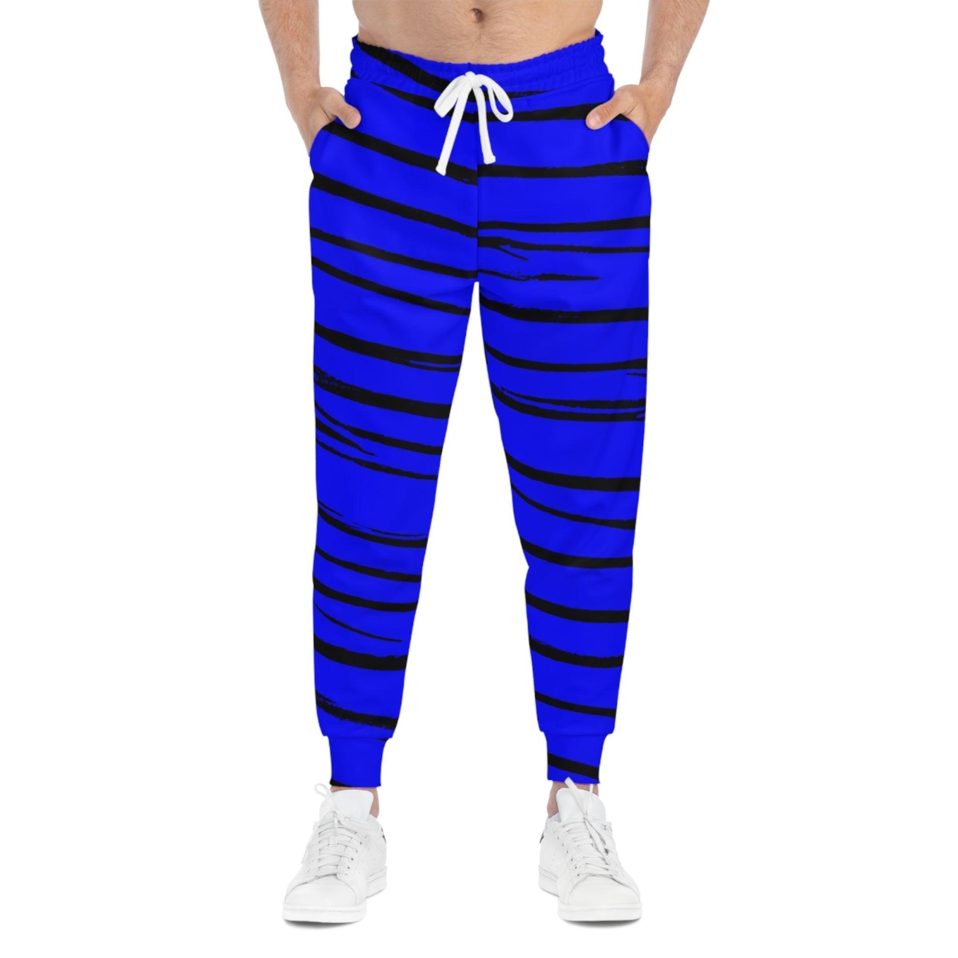 Black & Blue Strips Athletic Joggers - Lizard Vigilante