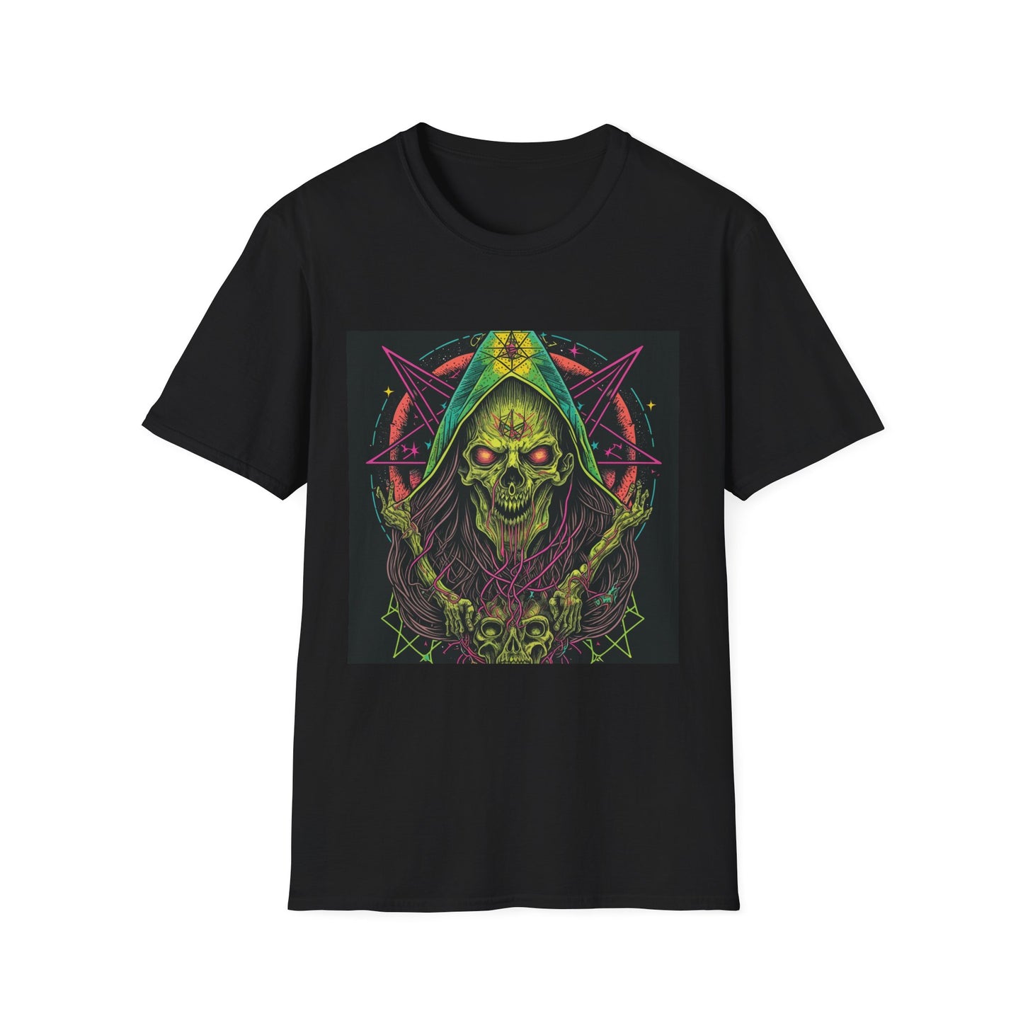Hooded Skull T-Shirt — Neon Occult Graphic Tee
