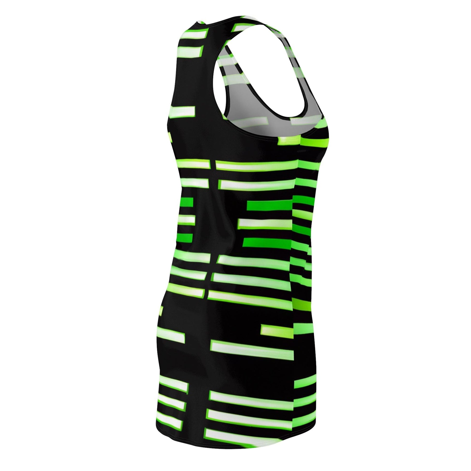 Green & Gold White Lines at Black Women's Racerback Dress - Lizard Vigilante