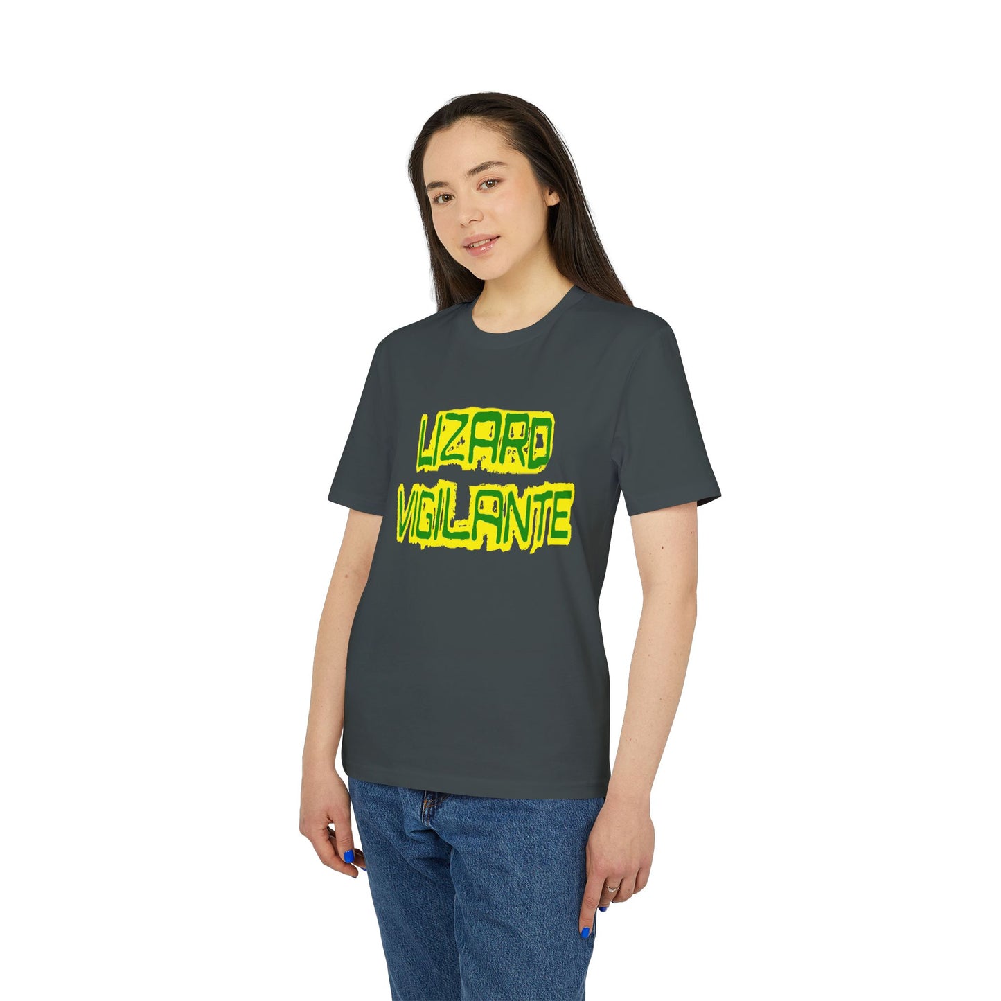 Lizard Vigilante T-Shirt — Retro Neon Graphic Tee for Reptile Fans
