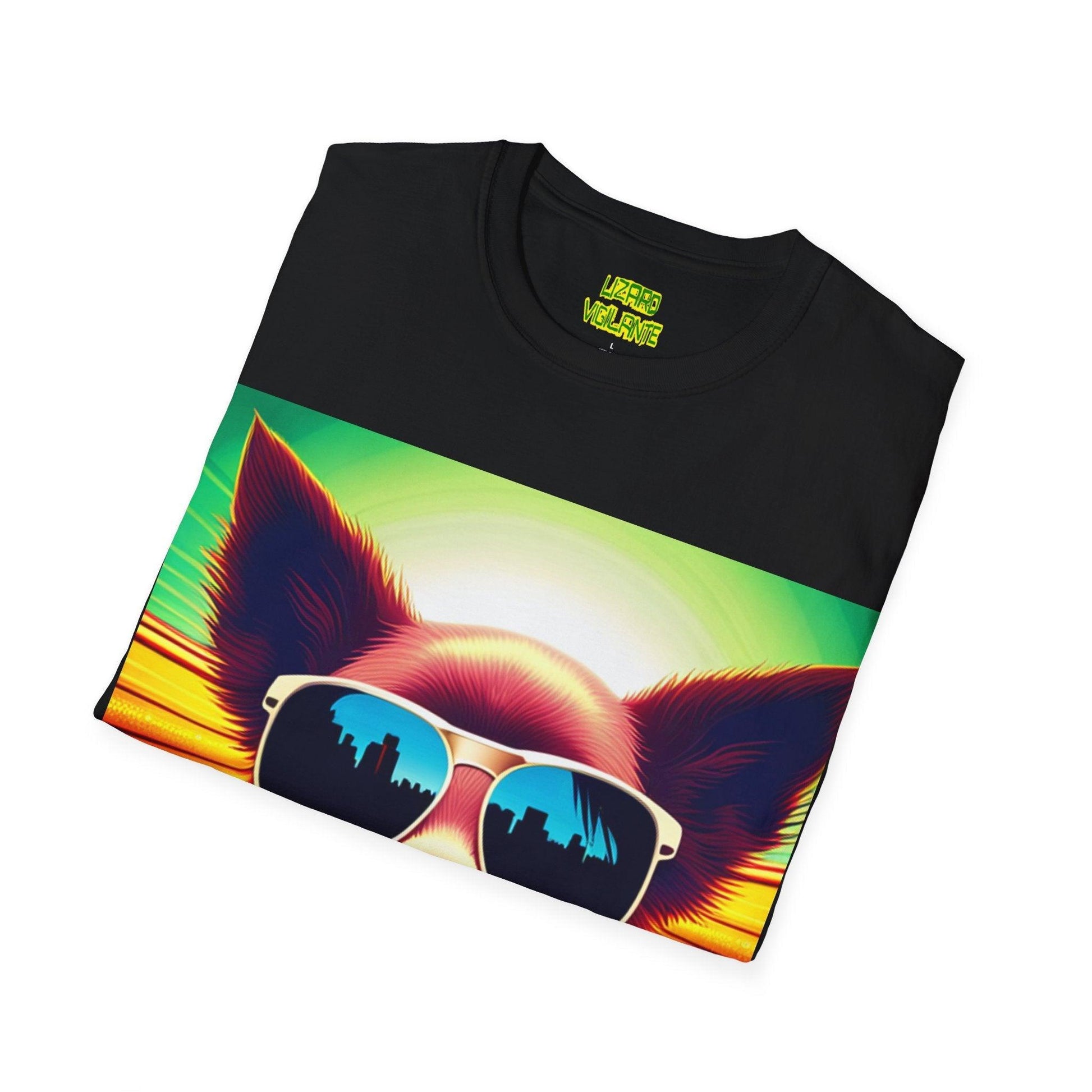 Puppy With Shades Trippy Unisex Softstyle Psychedelic T-Shirt - Lizard Vigilante