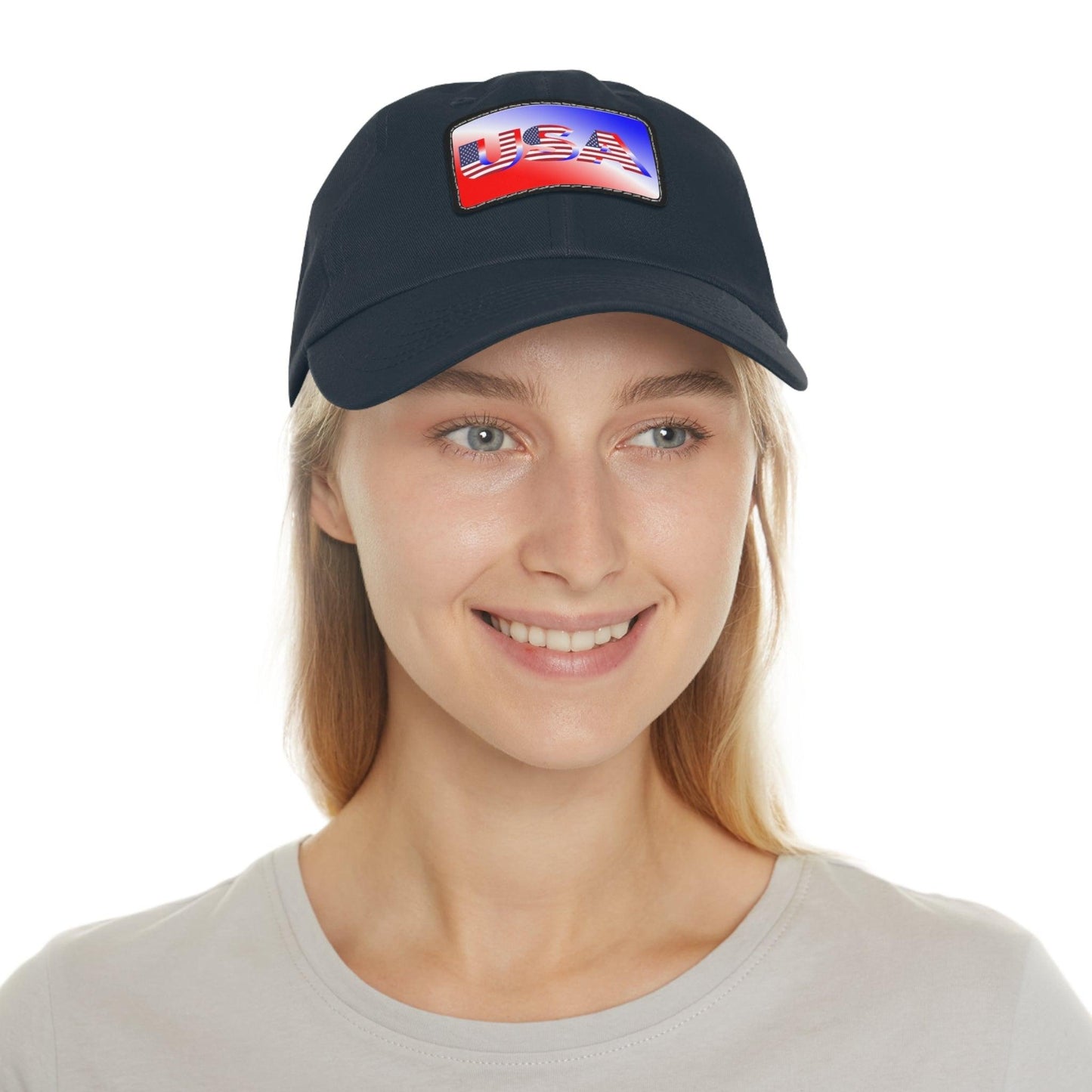 USA Red, White, and Blue Dad Hat with Leather Patch (Rectangle) - Lizard Vigilante