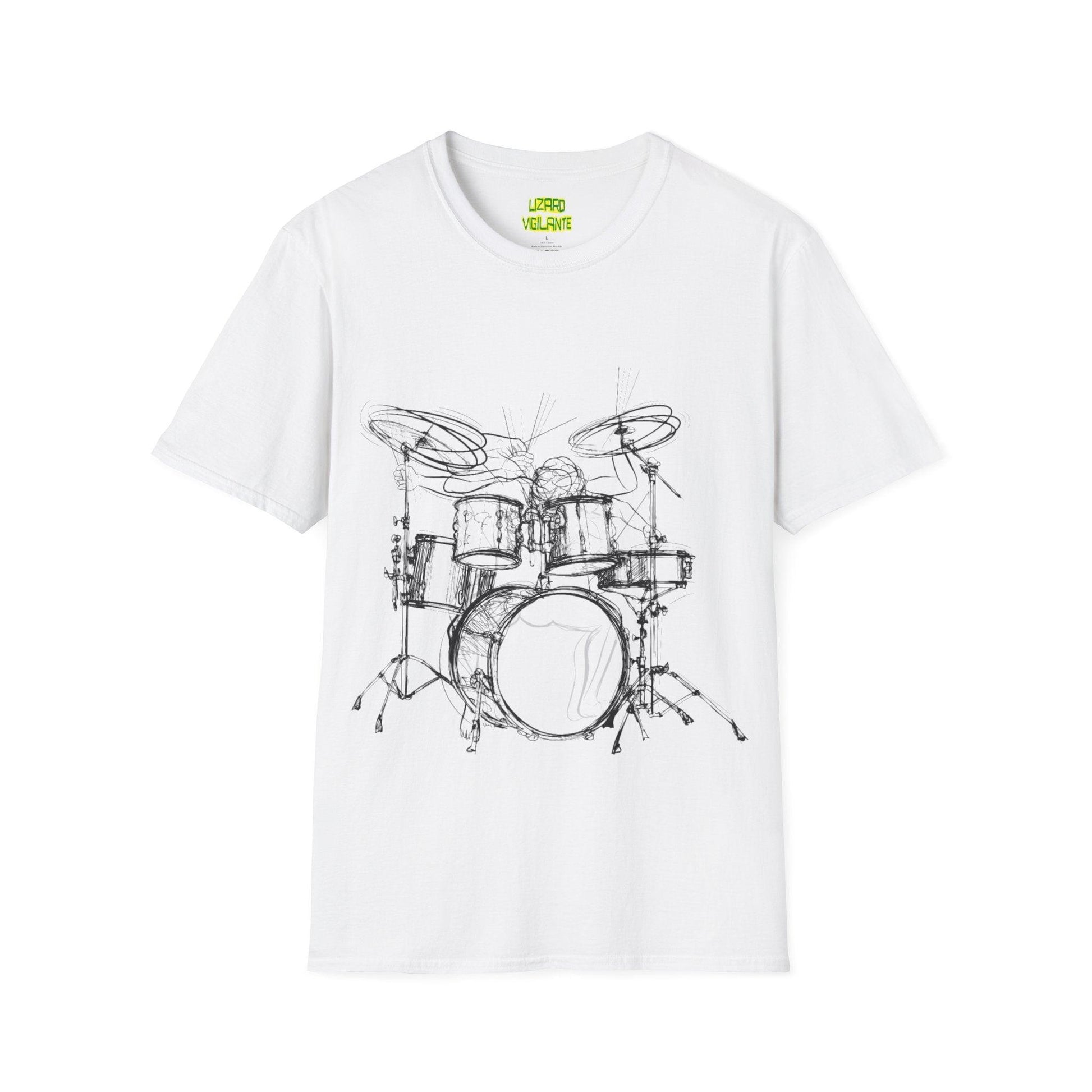 Drummer Sketch Unisex Softstyle T-Shirt - Lizard Vigilante