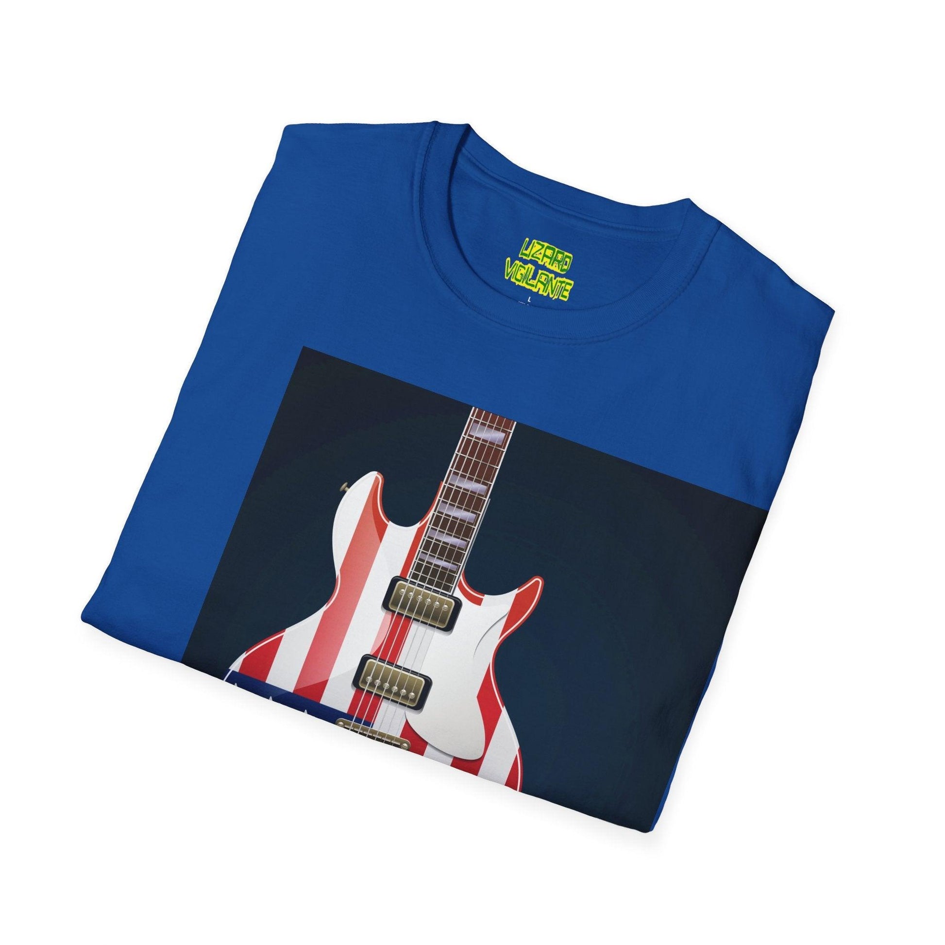 US Flag Electric Guitar Unisex Softstyle T-Shirt - Lizard Vigilante