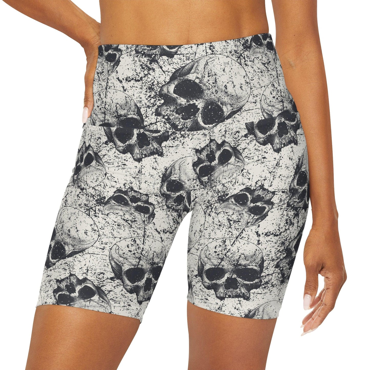 Ancient Skulls High Waisted Yoga Shorts\ - Premium All Over Prints from Printify - Just $52.99! Shop now at Lizard Vigilante