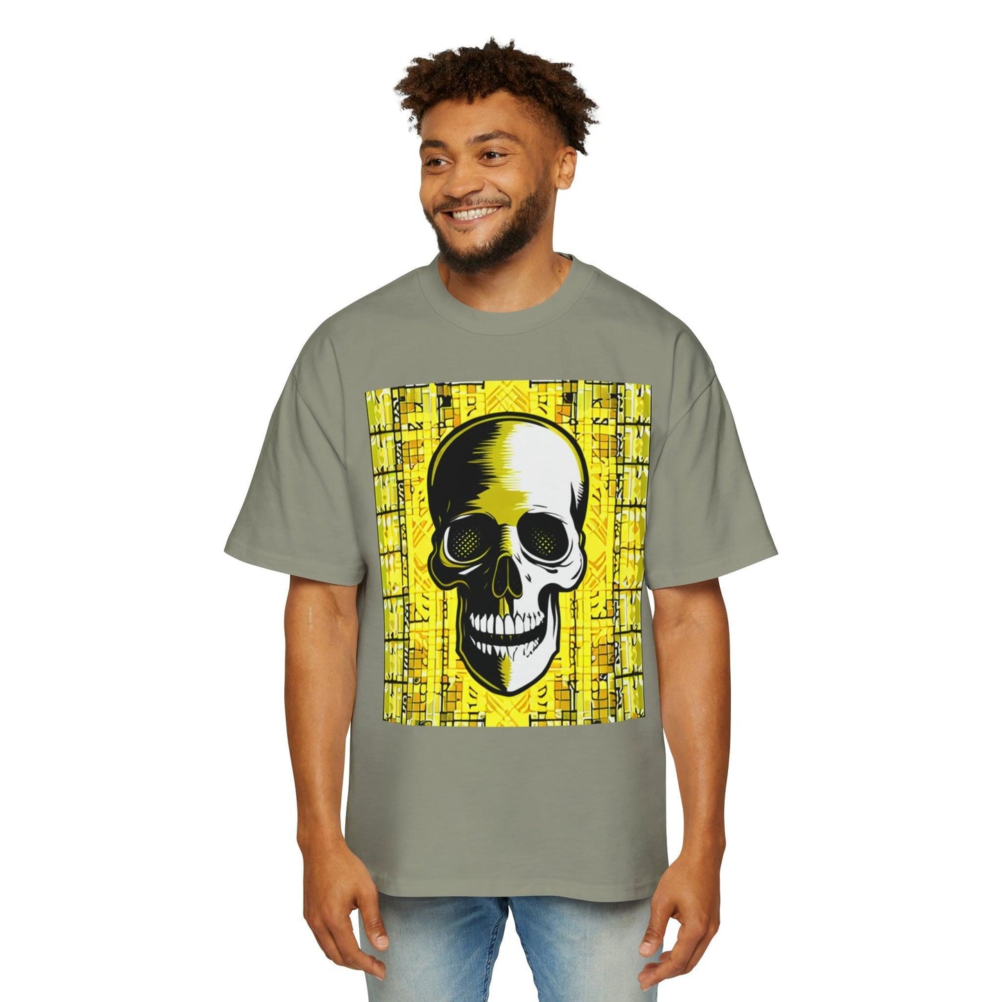 Goldgrid Skull Men's Heavy Oversized Tee - Lizard Vigilante