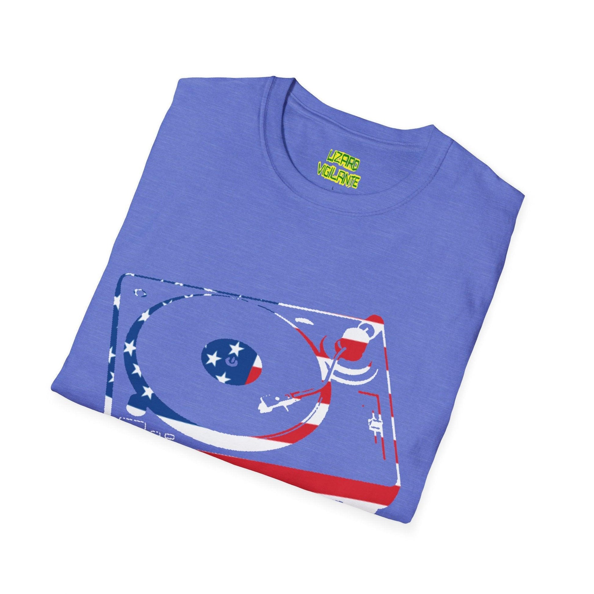 American Flag Turntable Unisex Softstyle DJ T-Shirt - Lizard Vigilante