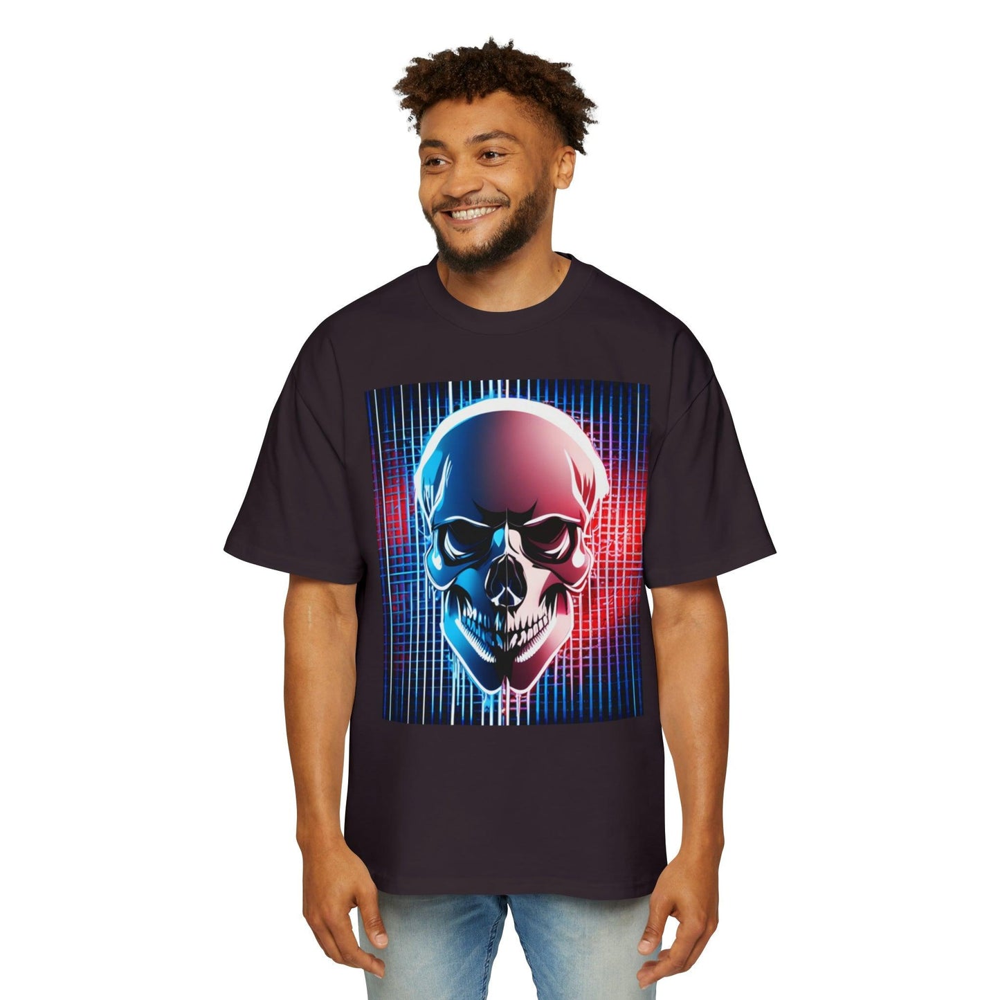 Grid Skull Men's Heavy Oversized Tee - Lizard Vigilante