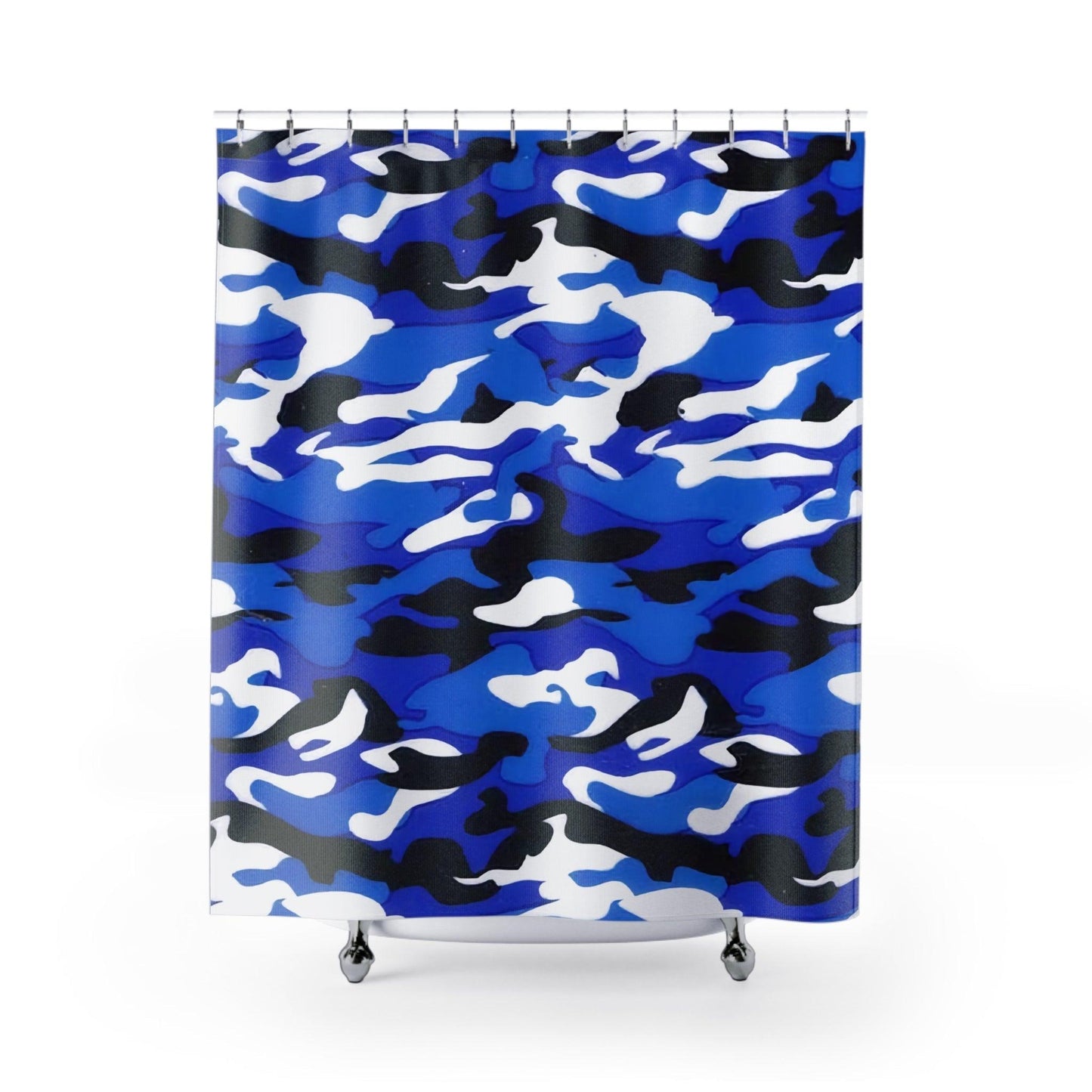 Blue Black White Camo Shower Curtains - Lizard Vigilante