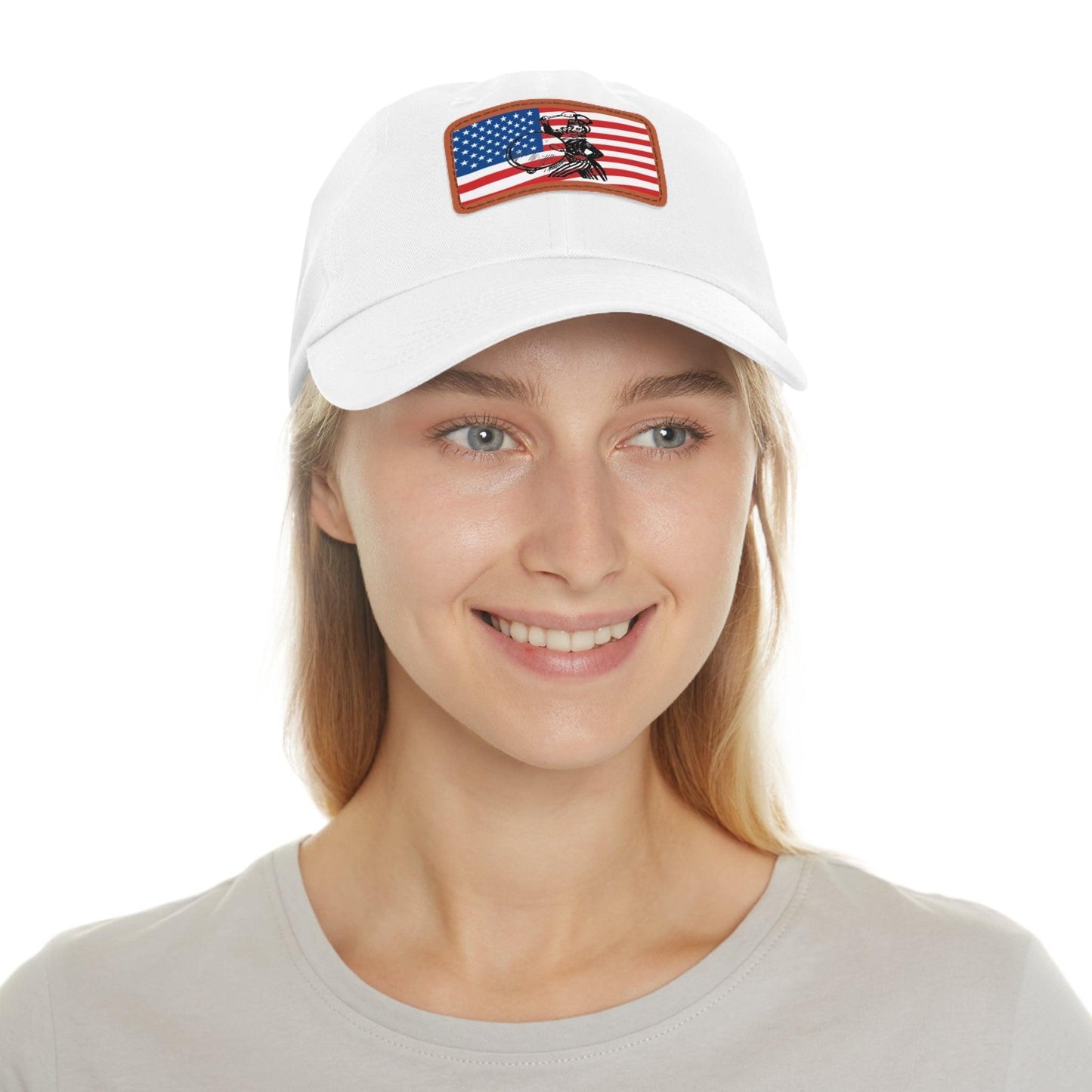 American Flag With Uncle Sam Drummer Dad Hat with Leather Patch (Rectangle) - Lizard Vigilante