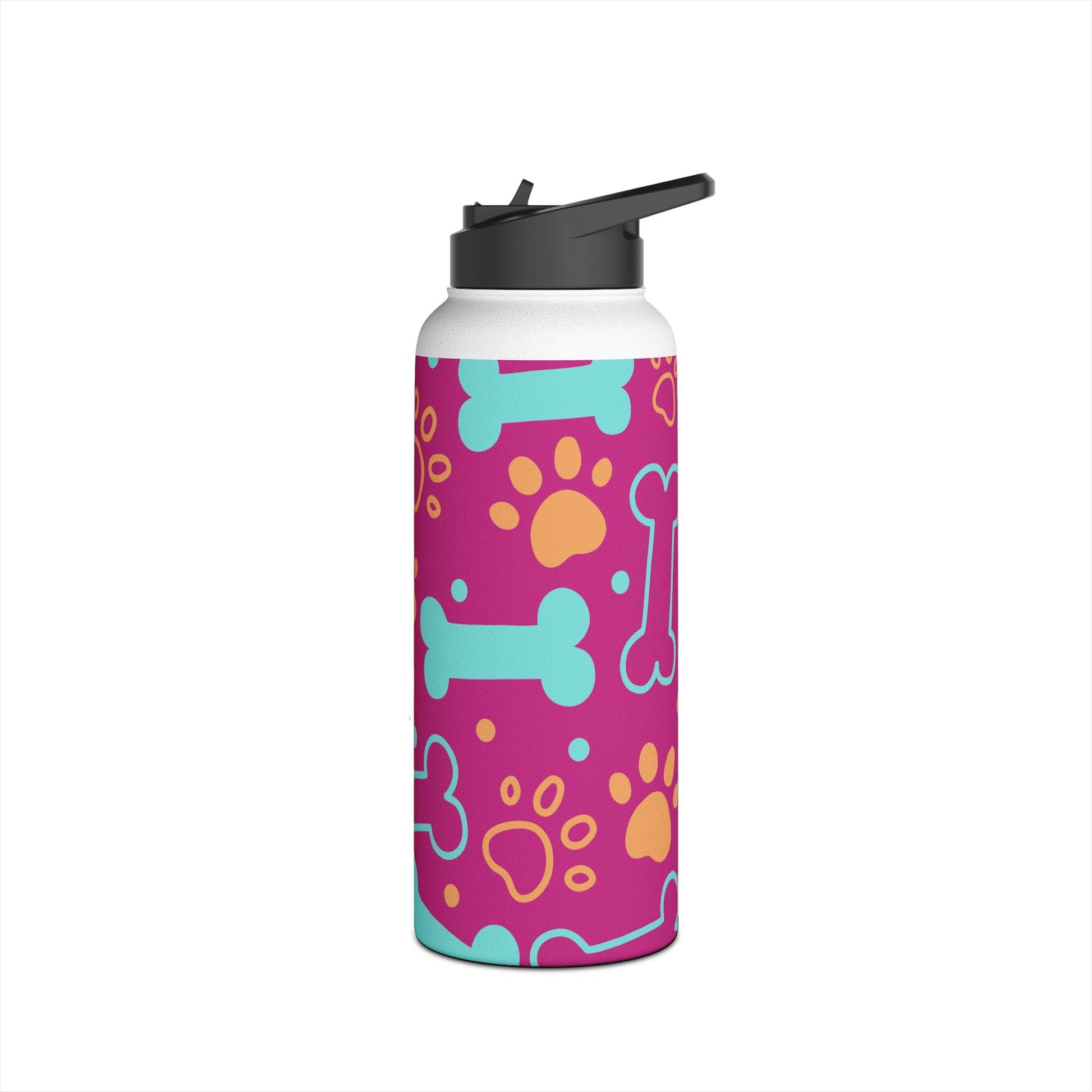 Pink DoggyStyle Stainless Steel Water Bottle, Standard Lid, Paws Bone - Lizard Vigilante