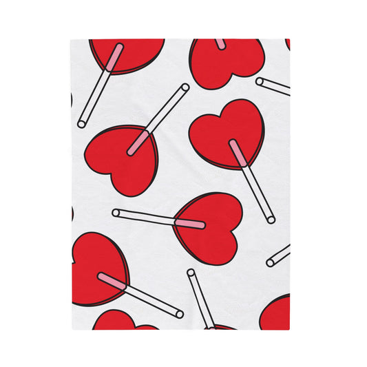 Valentine's Day Heart Lollipop Velveteen Plush Blanket - Lizard Vigilante