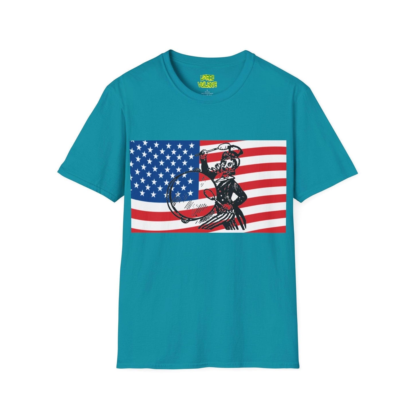 Uncle Sam Drummer American Flag Unisex Softstyle T-Shirt - Lizard Vigilante