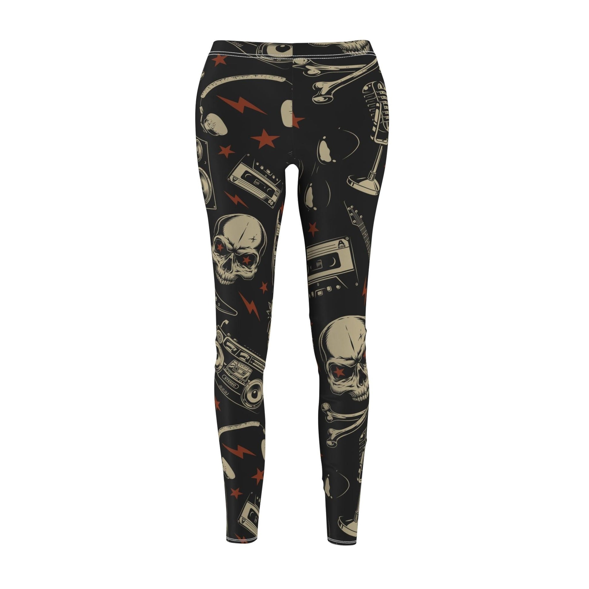 80s Metal Collage' Women's Cut & Sew Casual Leggings (AOP) - Lizard Vigilante