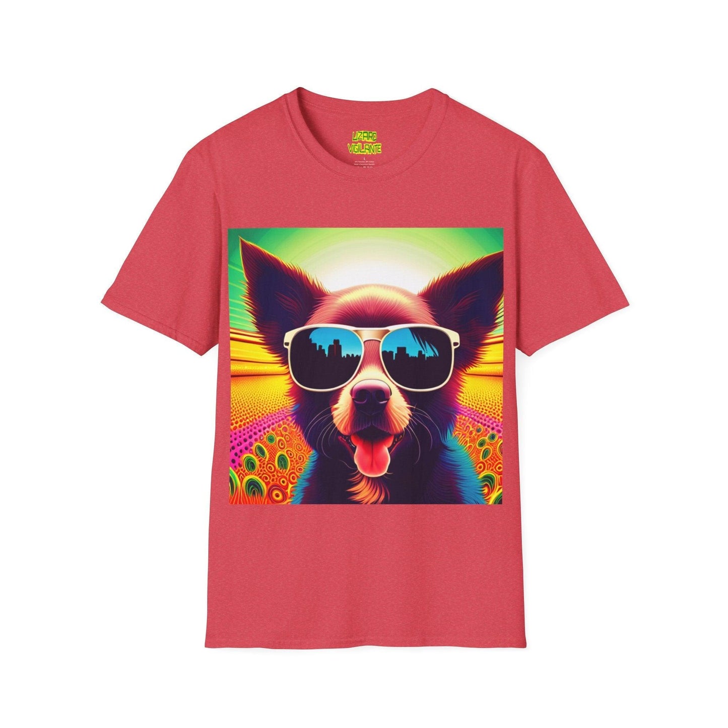 Puppy With Shades Trippy Unisex Softstyle Psychedelic T-Shirt - Lizard Vigilante