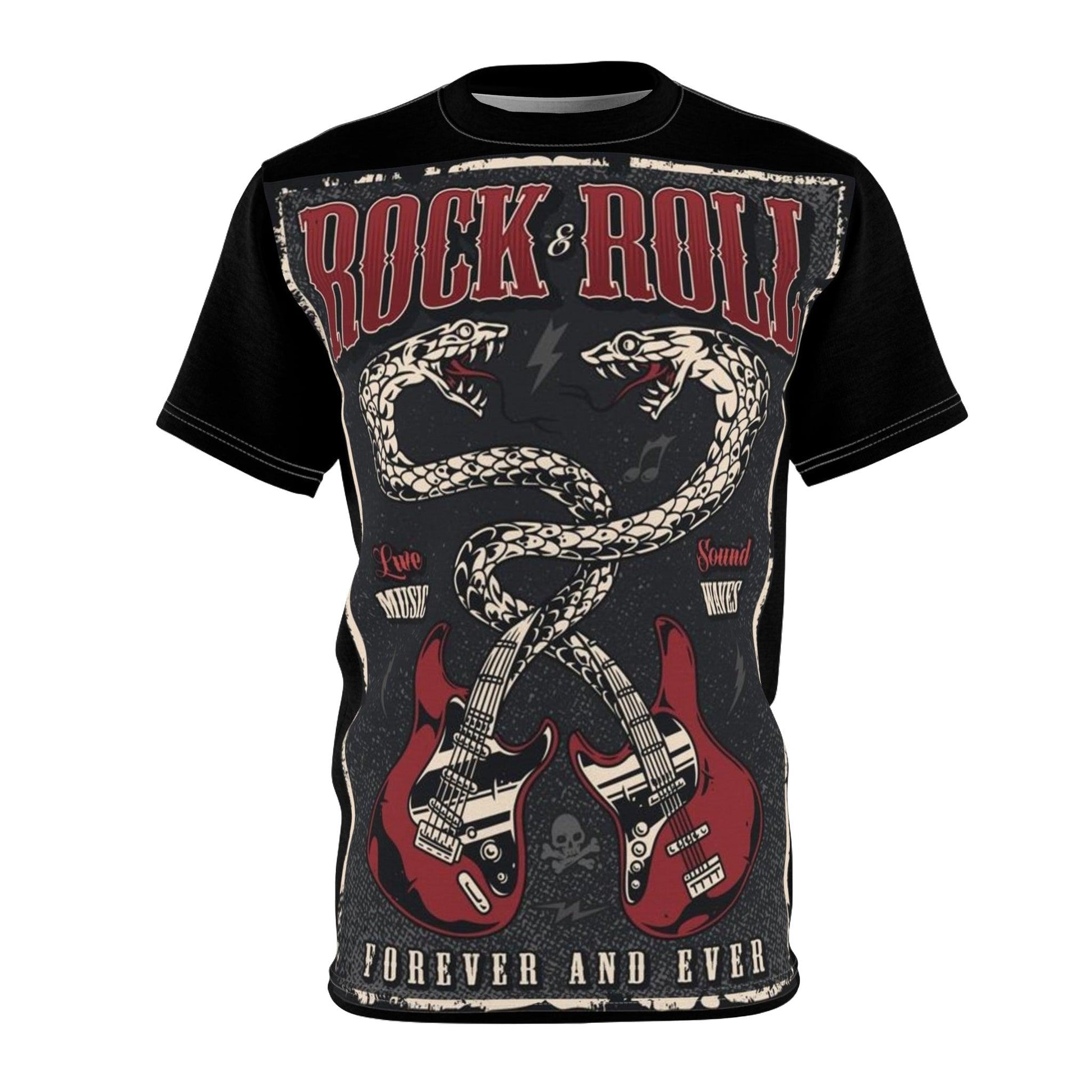 Rock & Roll Forever and Ever Snake Guitars Unisex Cut & Sew Tee (AOP) - Lizard Vigilante