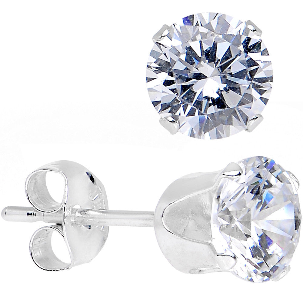 925 Sterling Silver 5mm Cubic Zirconia Round Stud Earrings