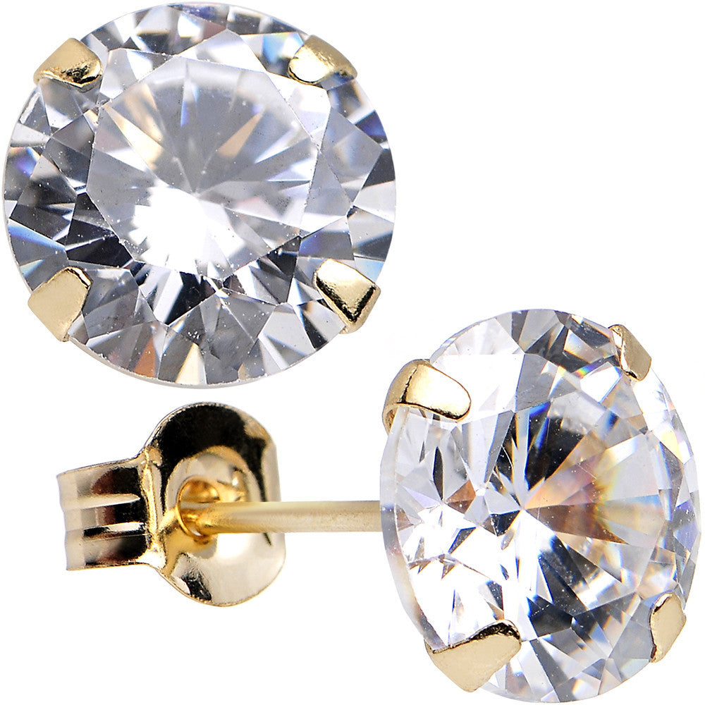 14k Gold .80 Carat Cubic Zirconia Solitaire Stud Earrings