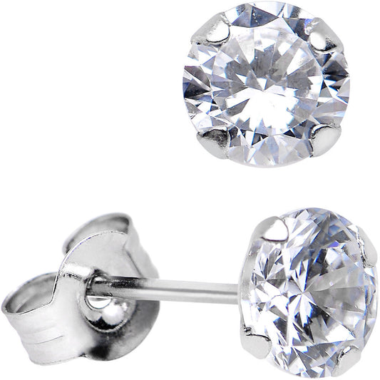 14k White Gold .23 Carat Cubic Zirconia Solitaire Stud Earrings