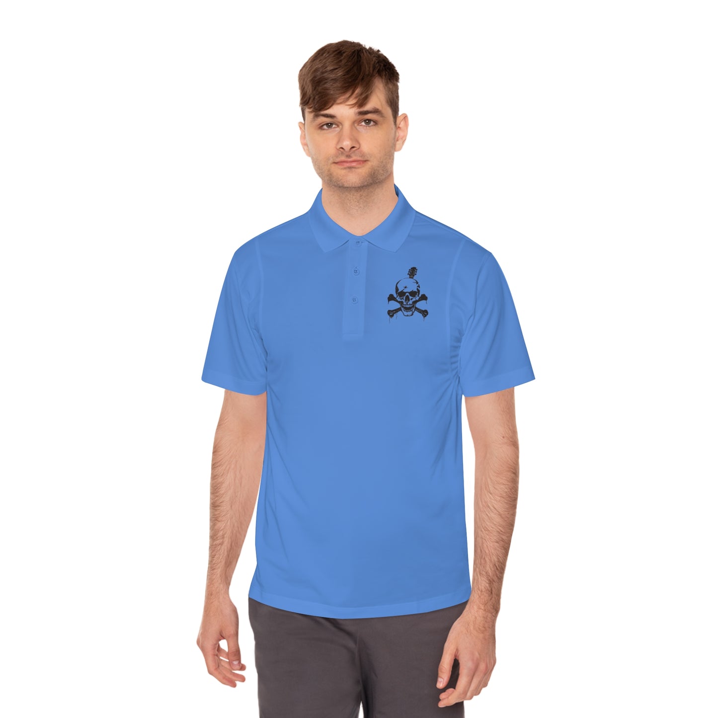Guitar Skull Cross Bones Men's Sport Polo Shirt - Premium T-Shirt from Printify - Just $52.34! Shop now at Lizard Vigilante