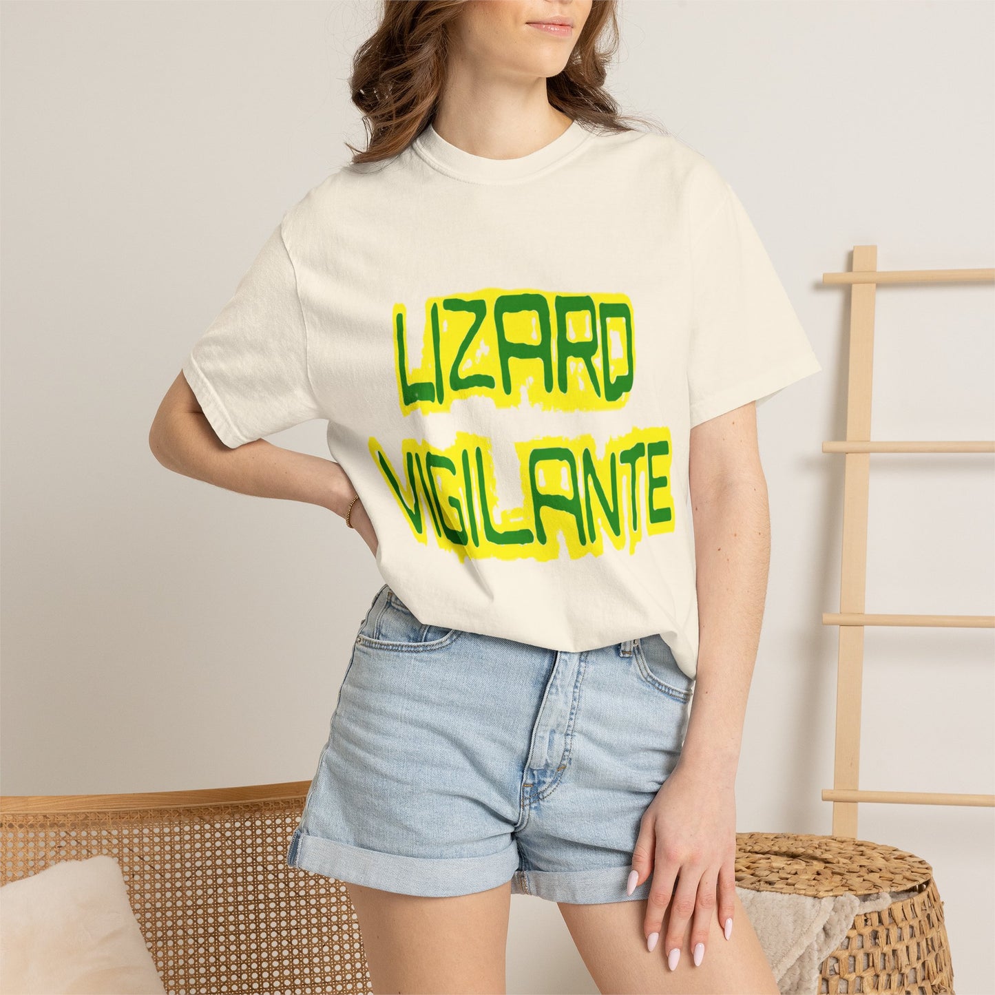 Lizard Vigilante Graphic T-Shirt — Bold Green & Yellow Streetwear Tee