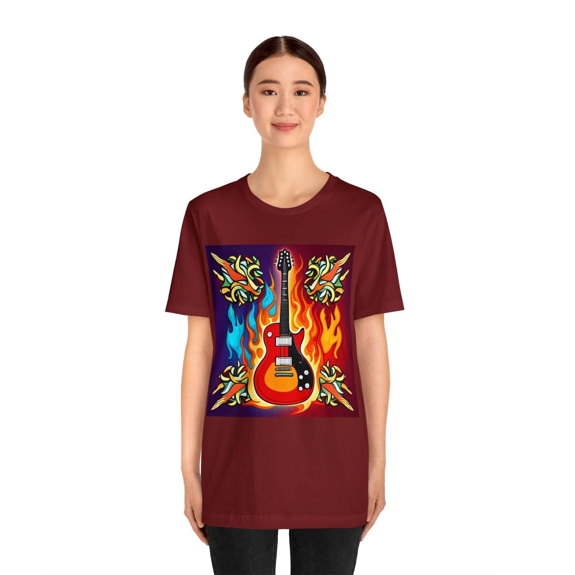 Flaming Axe Unisex Jersey Short Sleeve Tee Shirt Electric Guitar On Fire XS-3X - Lizard Vigilante